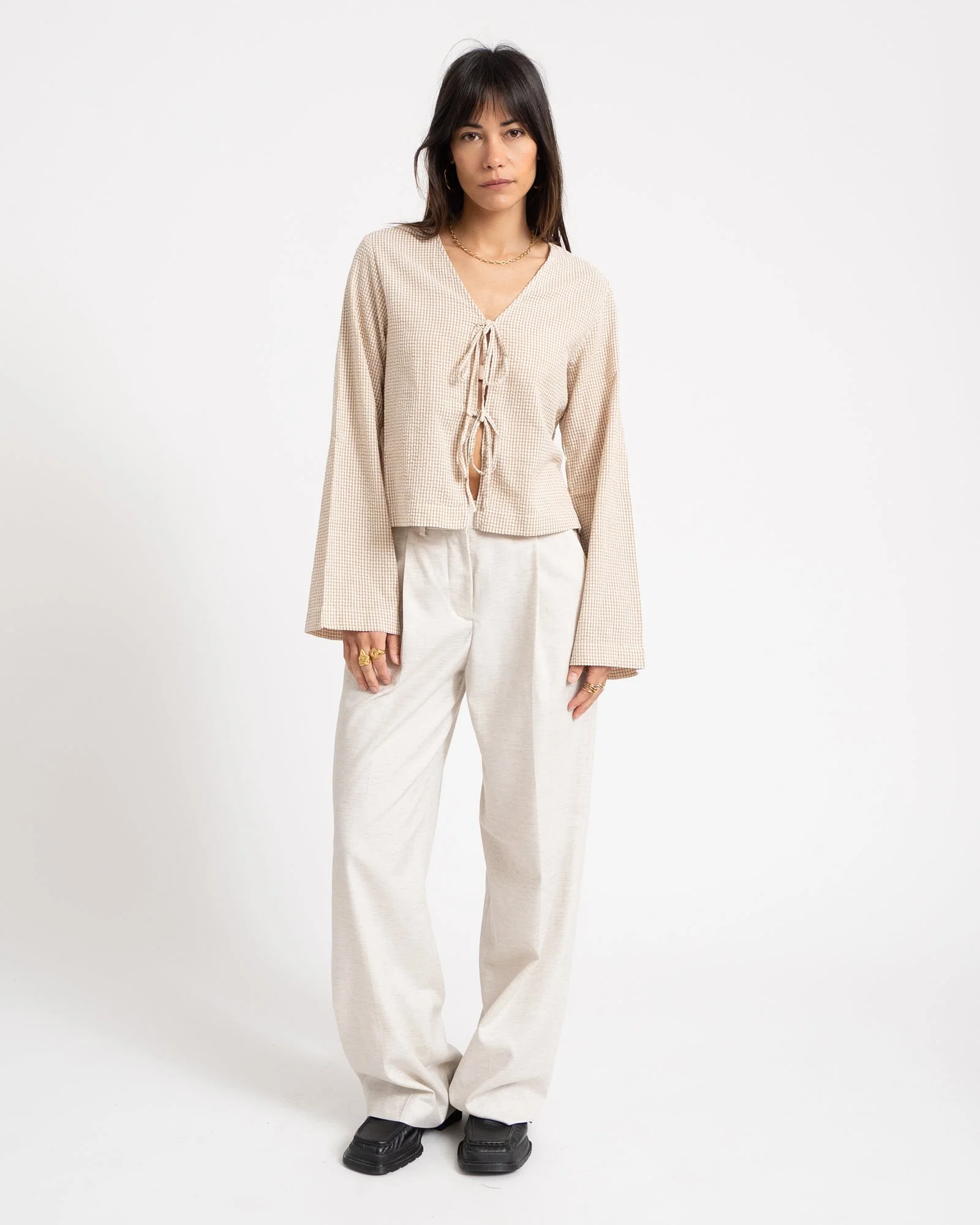 Aya Structured Wide Pant Feather Gray White Melange - Image 4