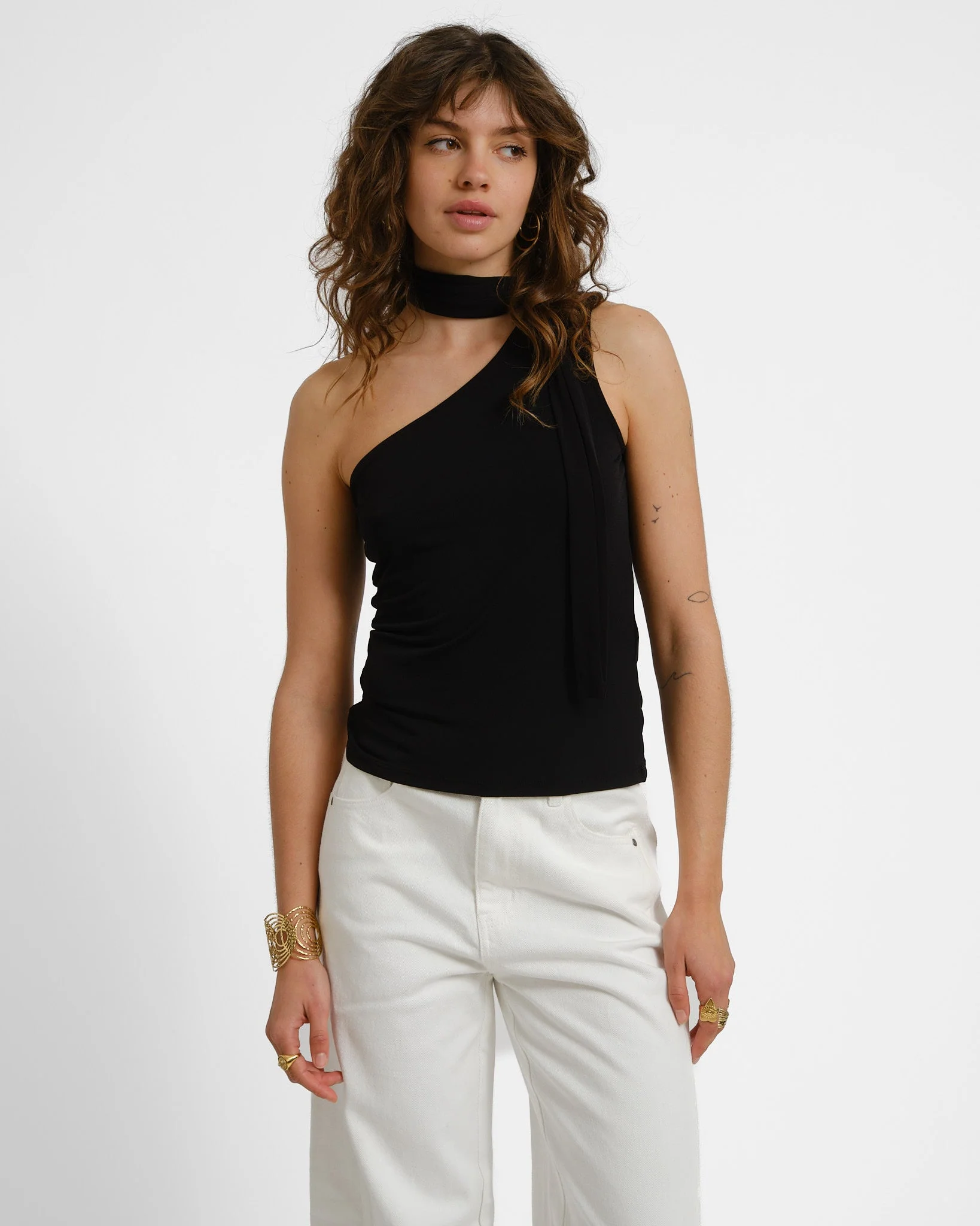 Bea One Shoulder Scarf Top Black - Image 2