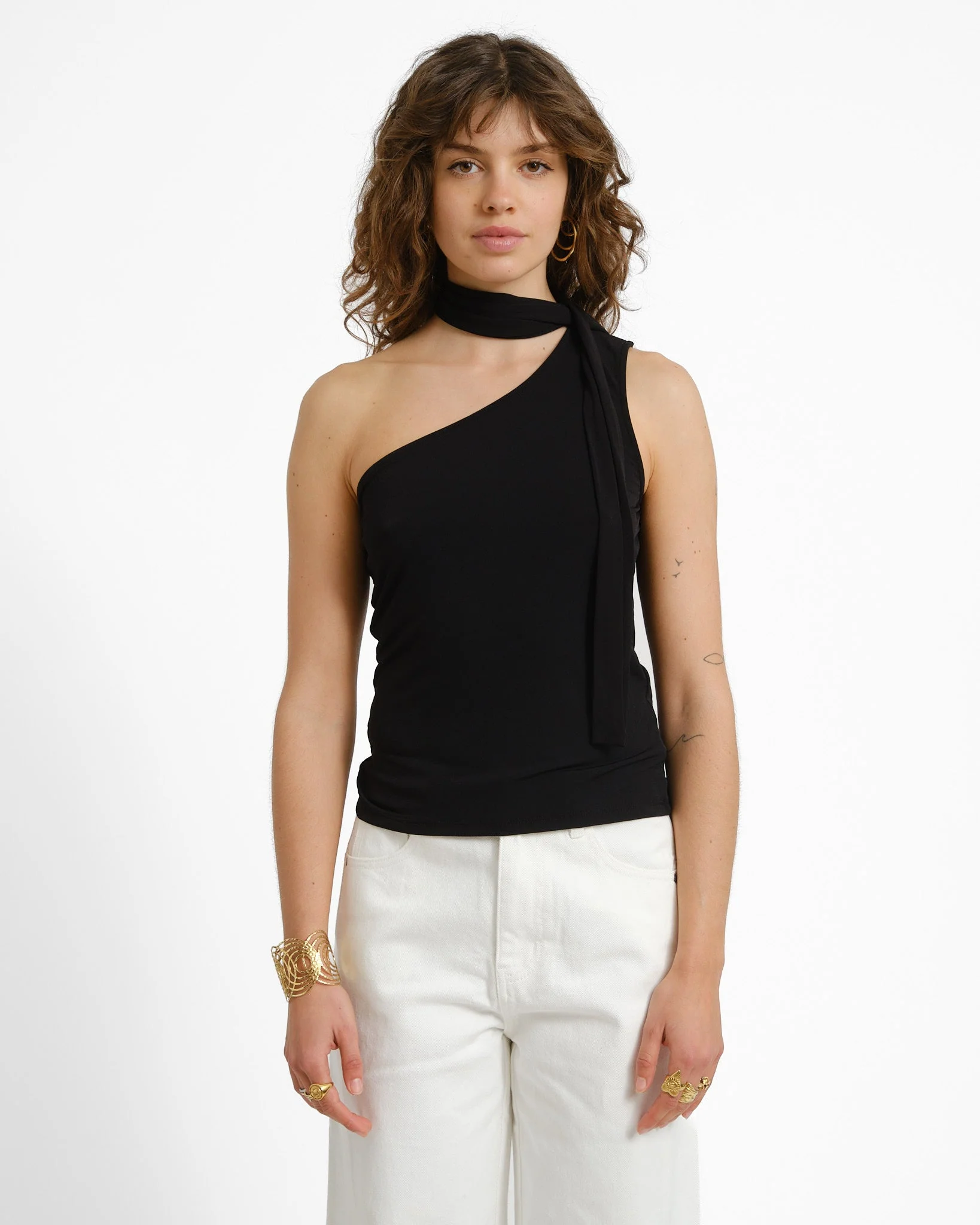 Bea One Shoulder Scarf Top Black - Image 4