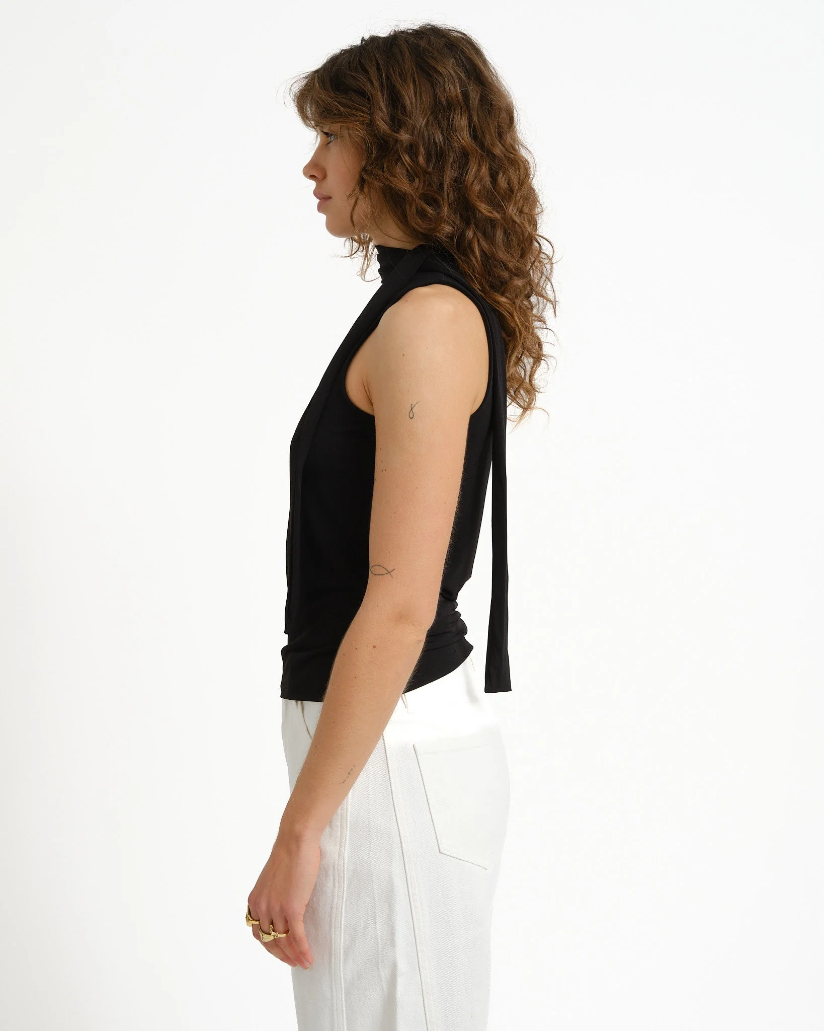 Bea One Shoulder Scarf Top Black - Image 5
