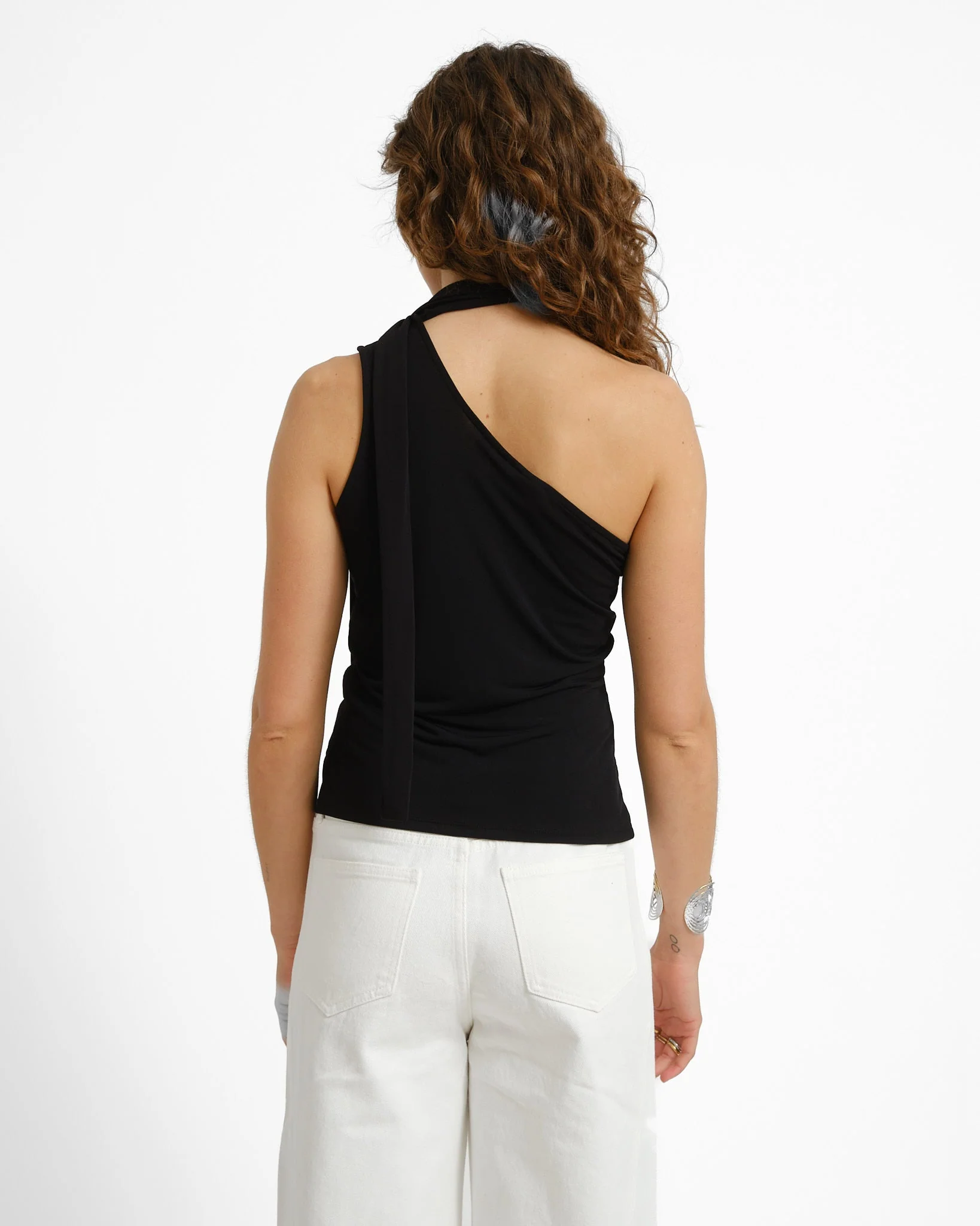 Bea One Shoulder Scarf Top Black - Image 6