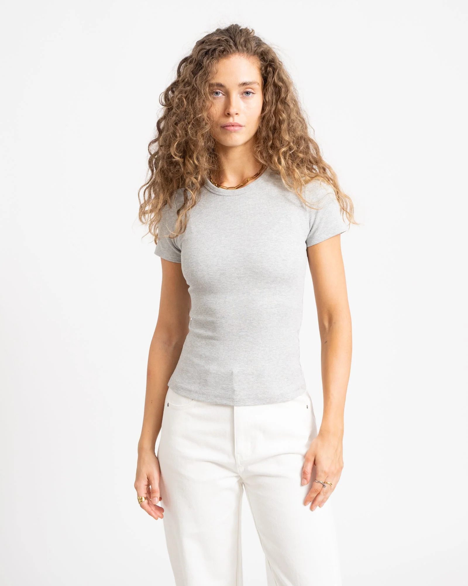 Frankie Rib Tee Light Grey Melange