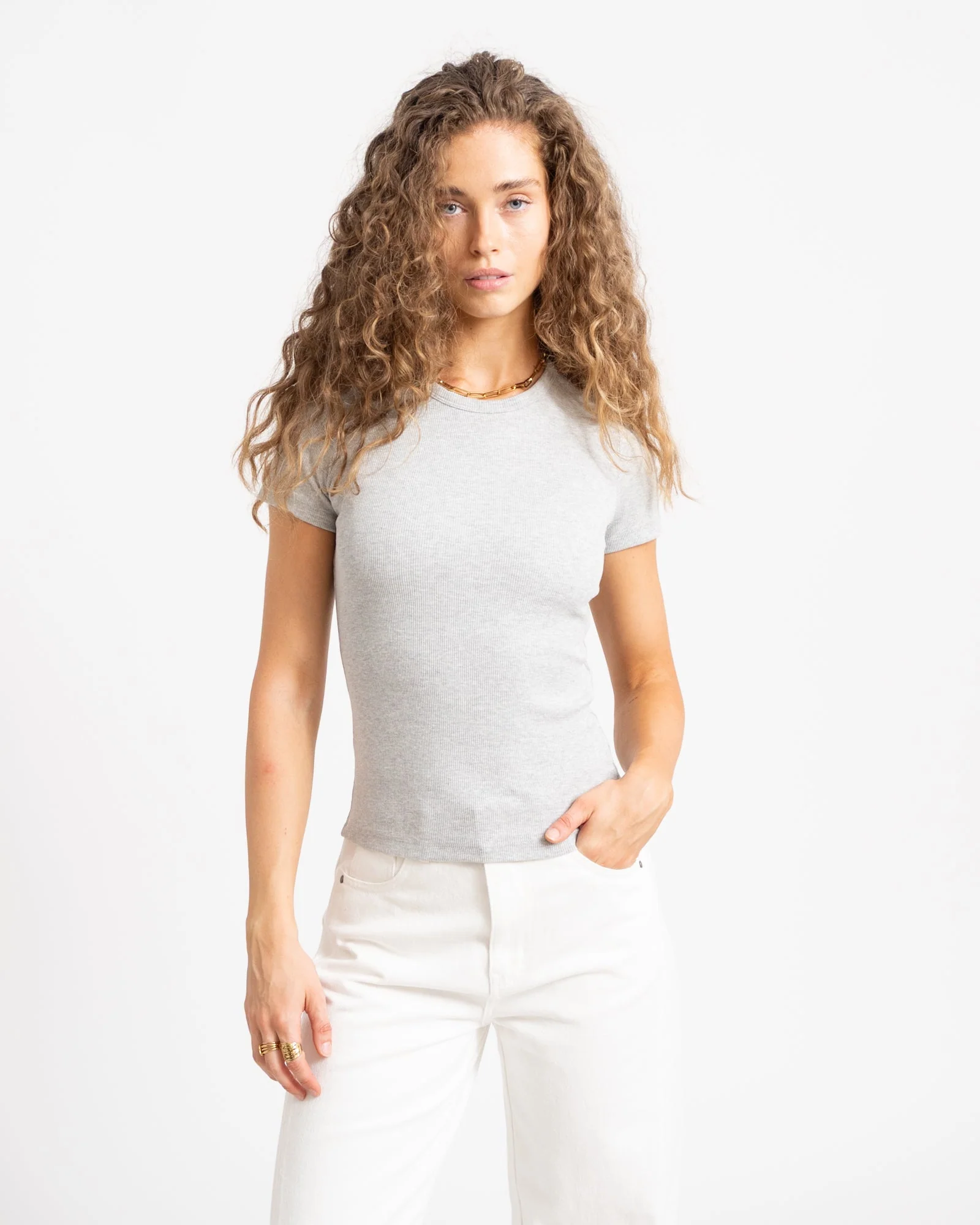 Frankie Rib Tee Light Grey Melange - Image 2