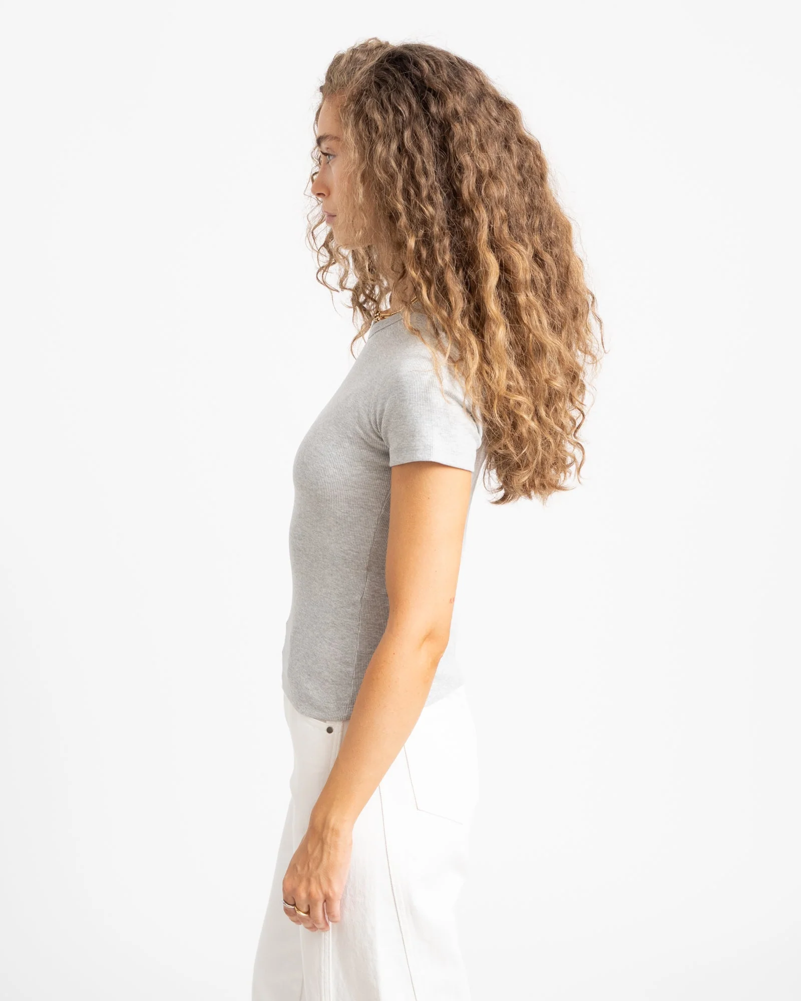 Frankie Rib Tee Light Grey Melange - Image 3