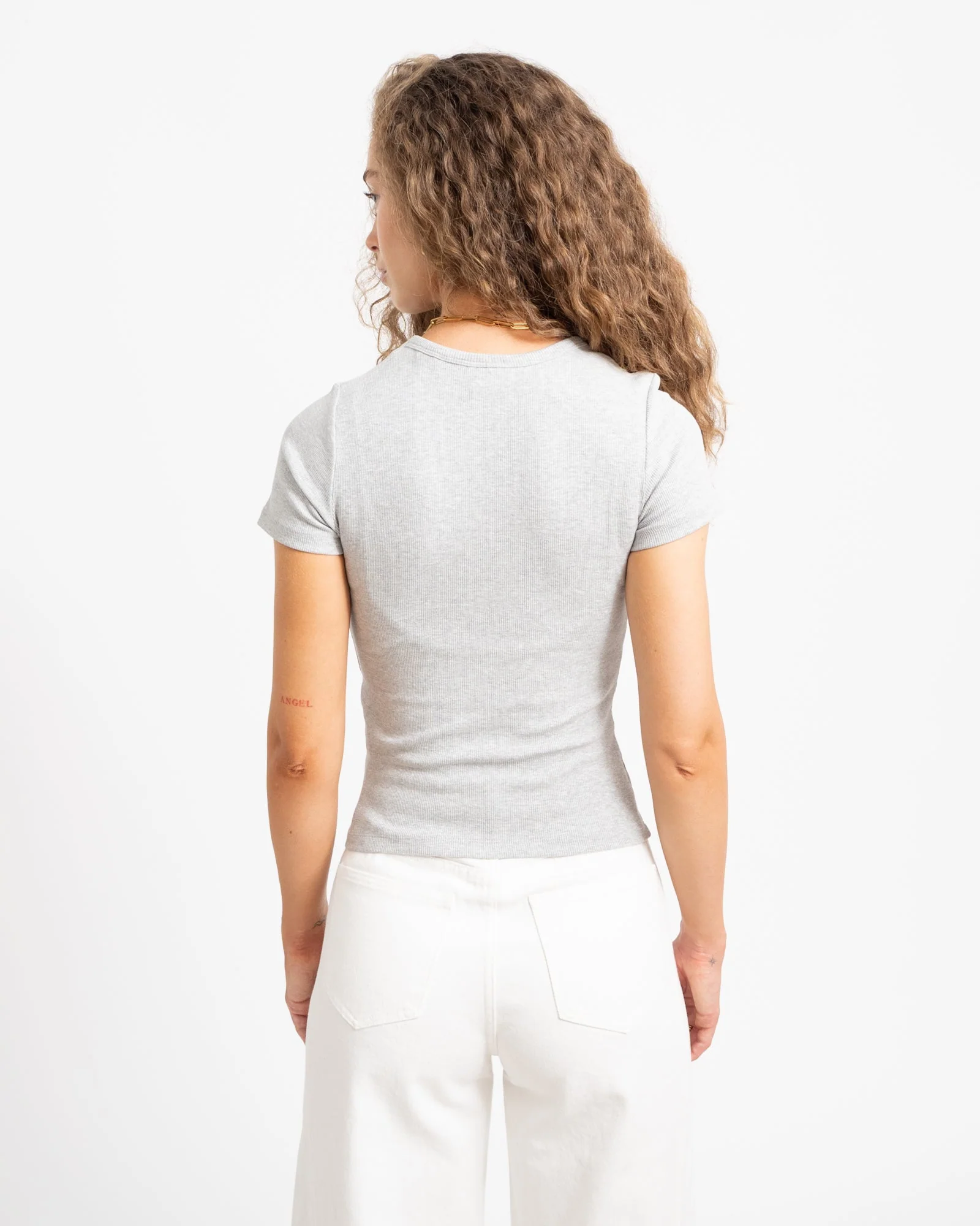 Frankie Rib Tee Light Grey Melange - Image 4