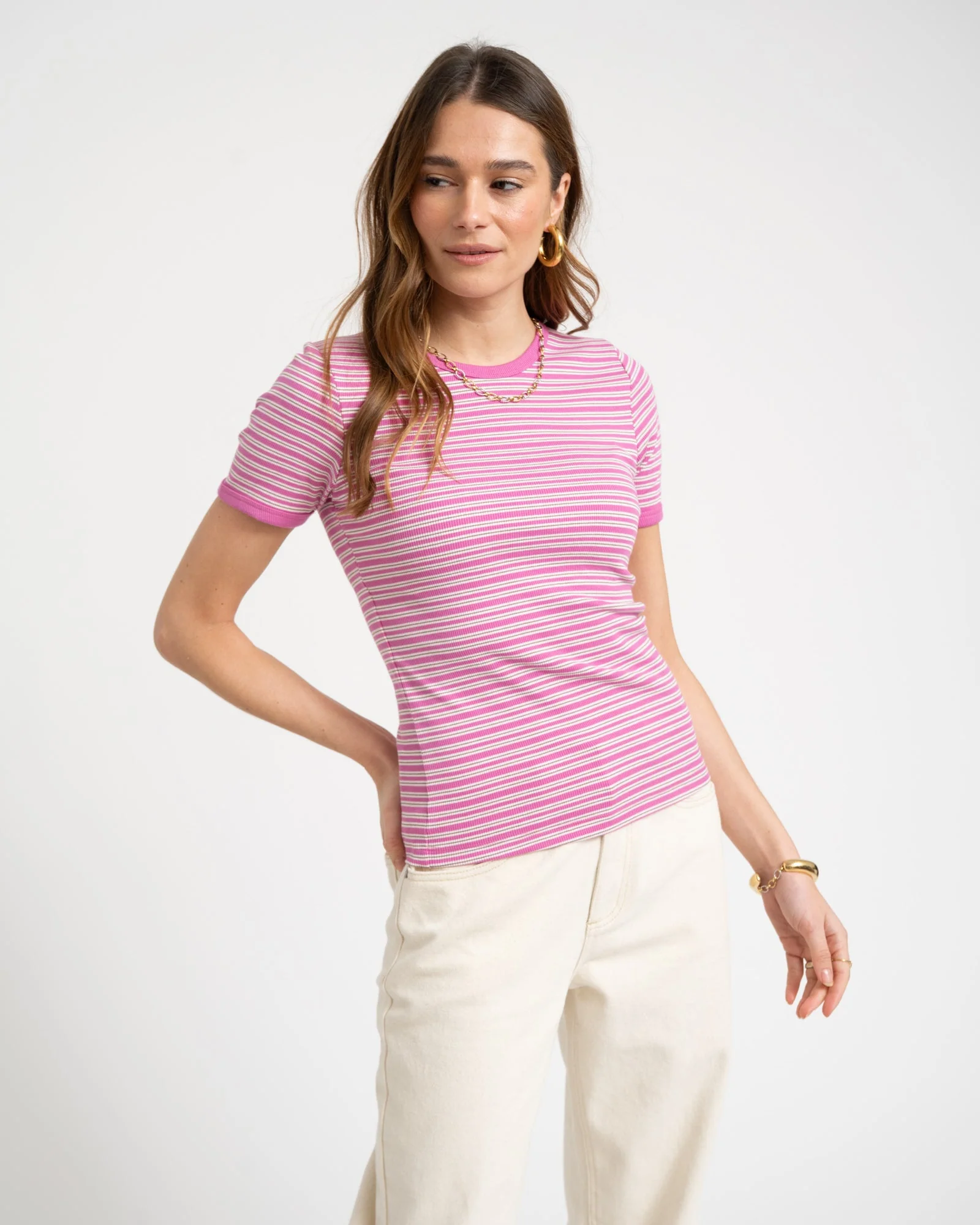 Frankie Stripe Tee Pink