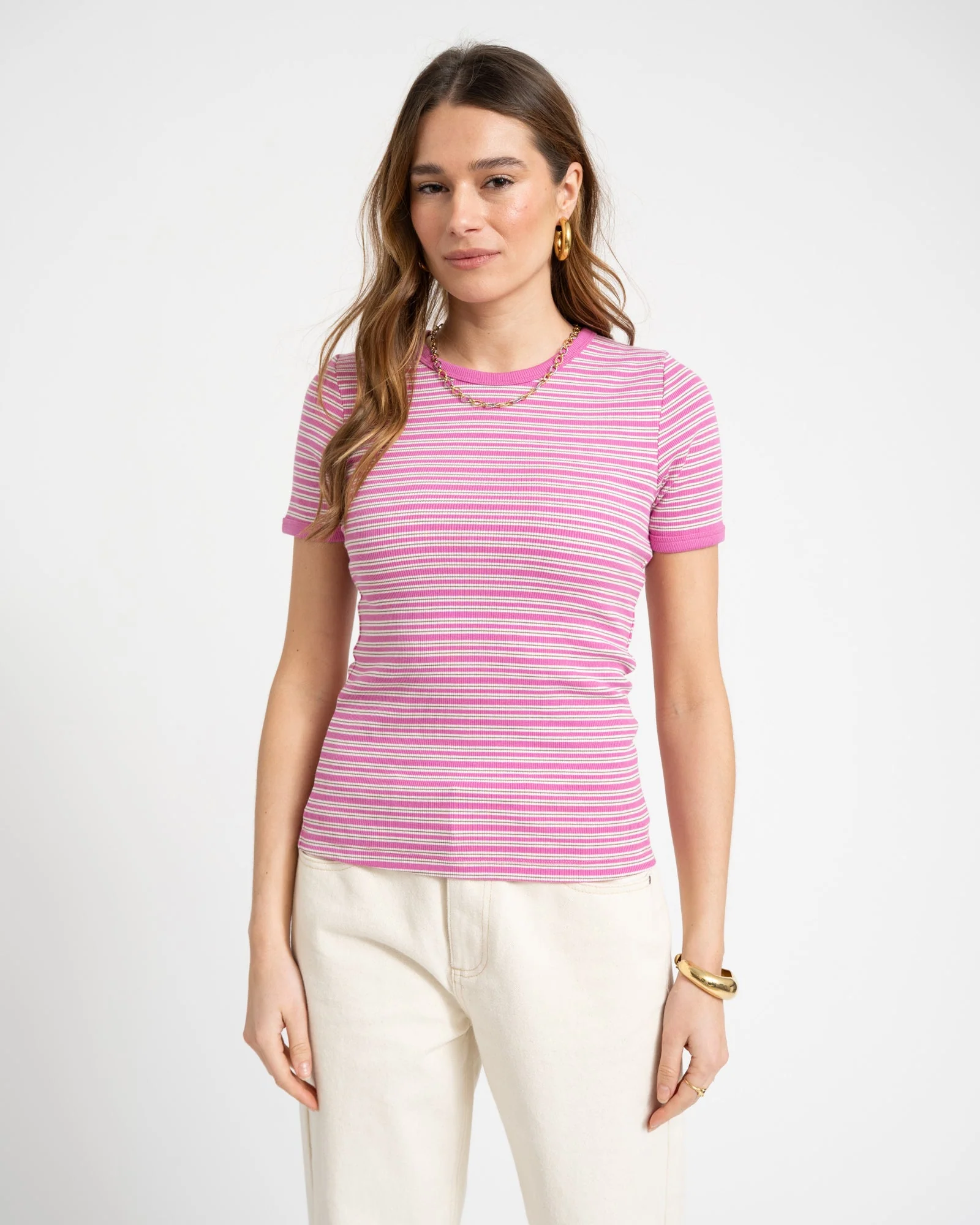Frankie Stripe Tee Pink - Image 2