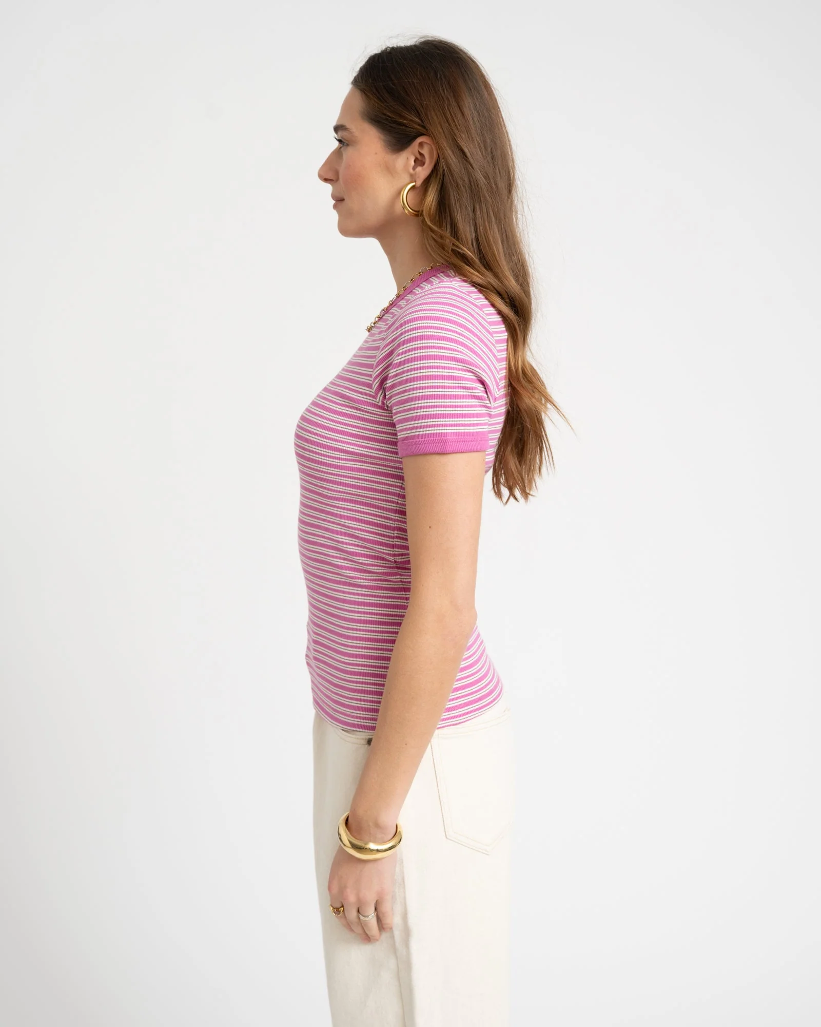 Frankie Stripe Tee Pink - Image 3