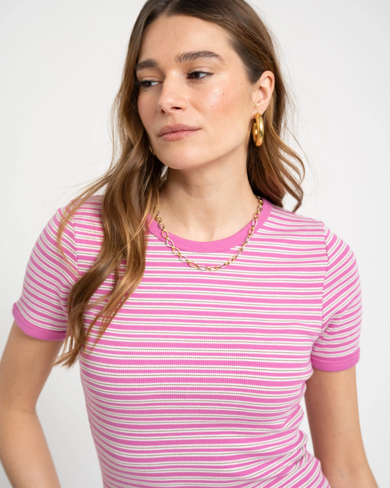 Frankie Stripe Tee Pink - Image 5