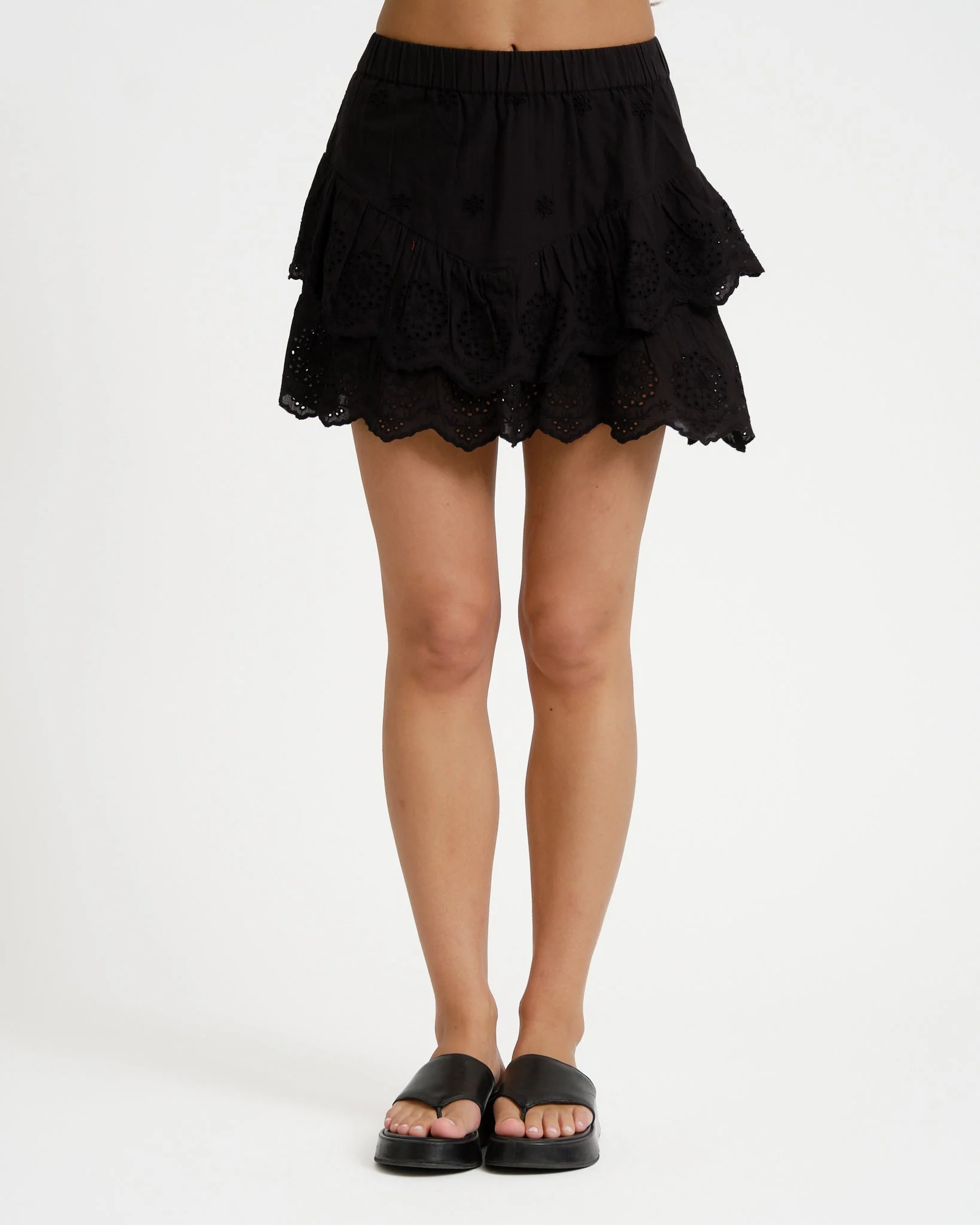 Jade Layered Broderie Skirt Black - Image 2