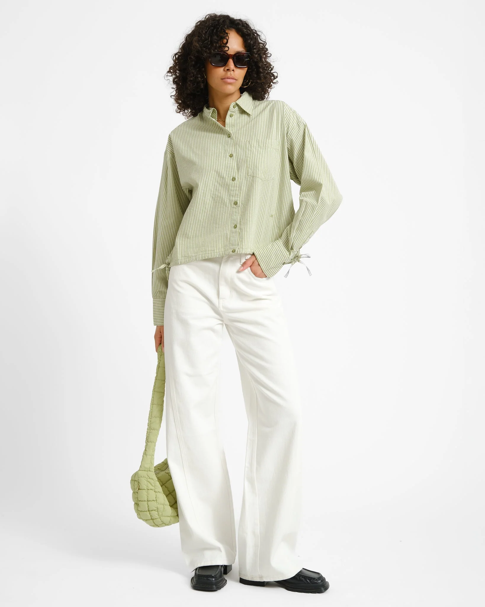 Jamie Poplin String Shirt Fern/White - Image 2