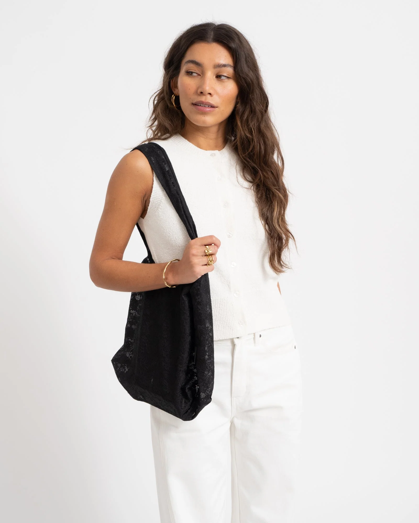 Luna Lace Tote Bag Black - Image 3
