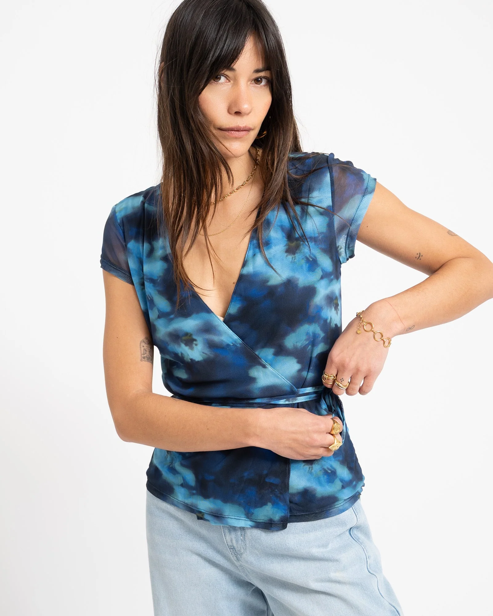 Minna Mesh Wrap Top Blue Blur Flower - Image 2