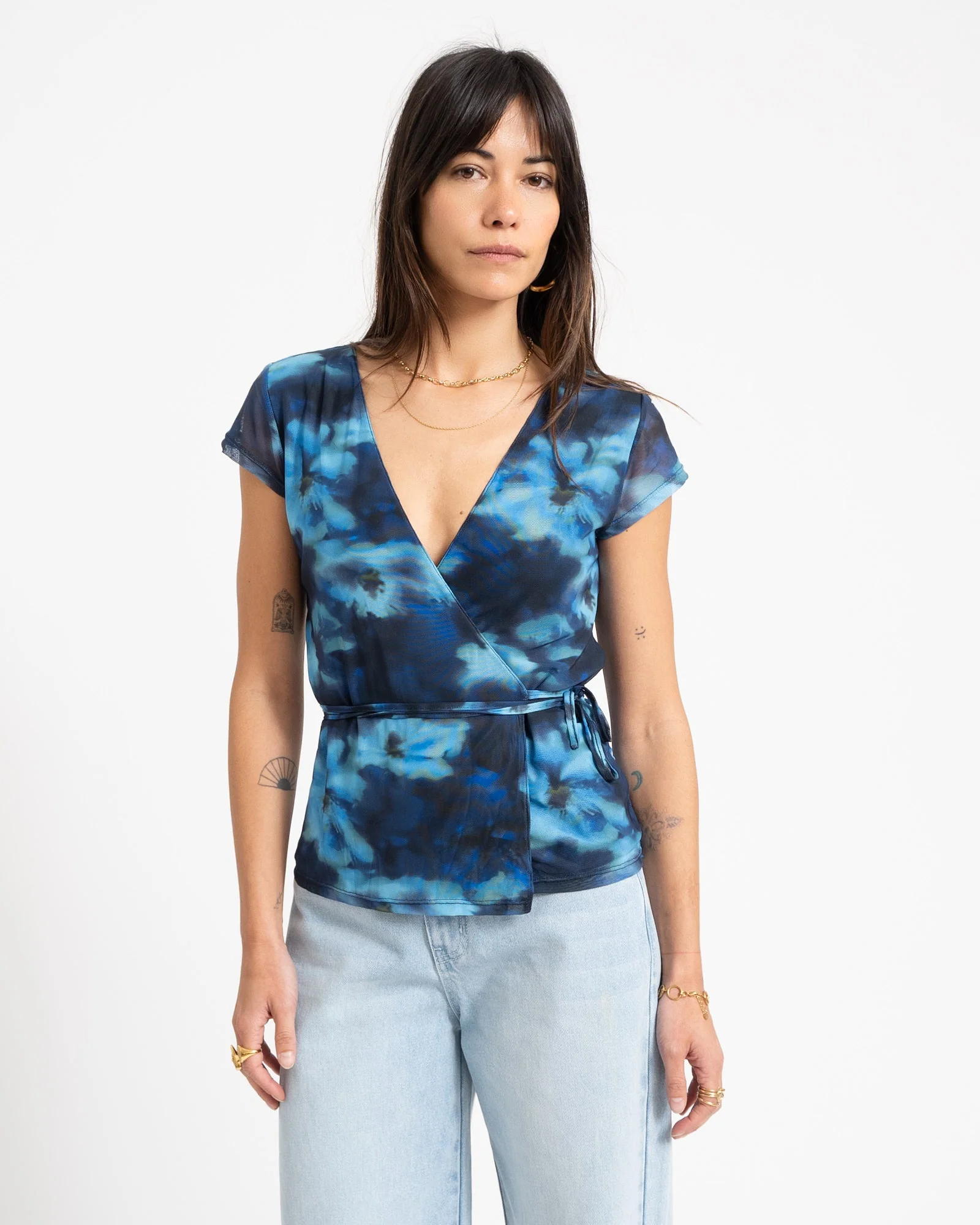 Minna Mesh Wrap Top Blue Blur Flower - Image 3
