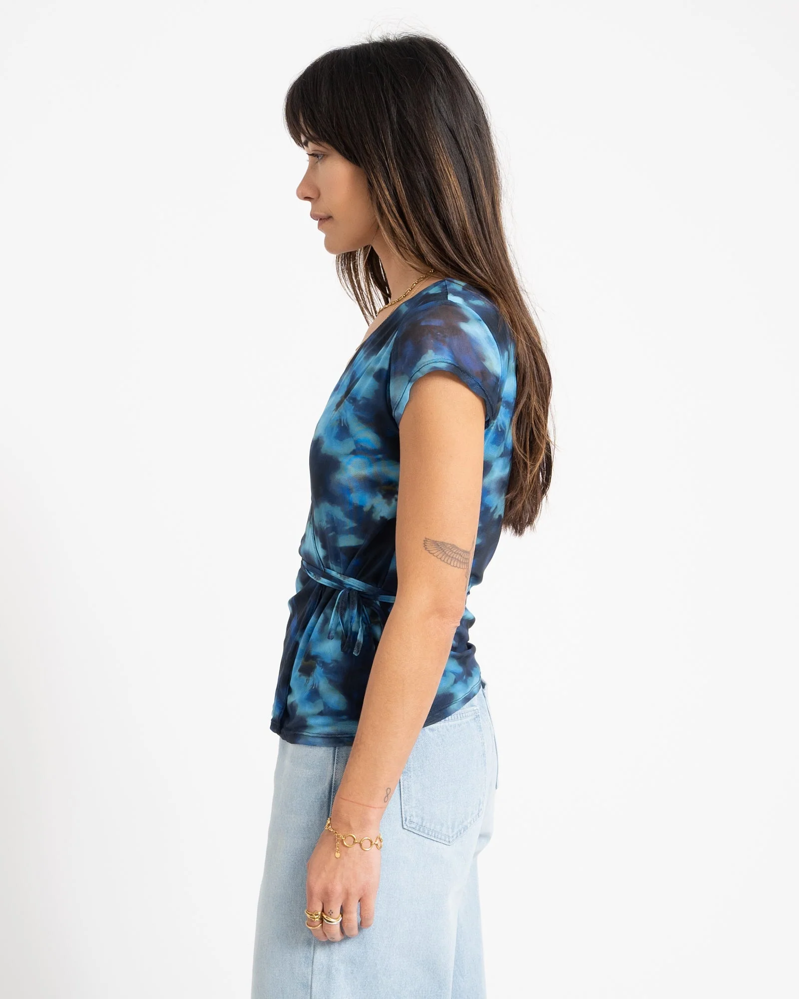 Minna Mesh Wrap Top Blue Blur Flower - Image 4