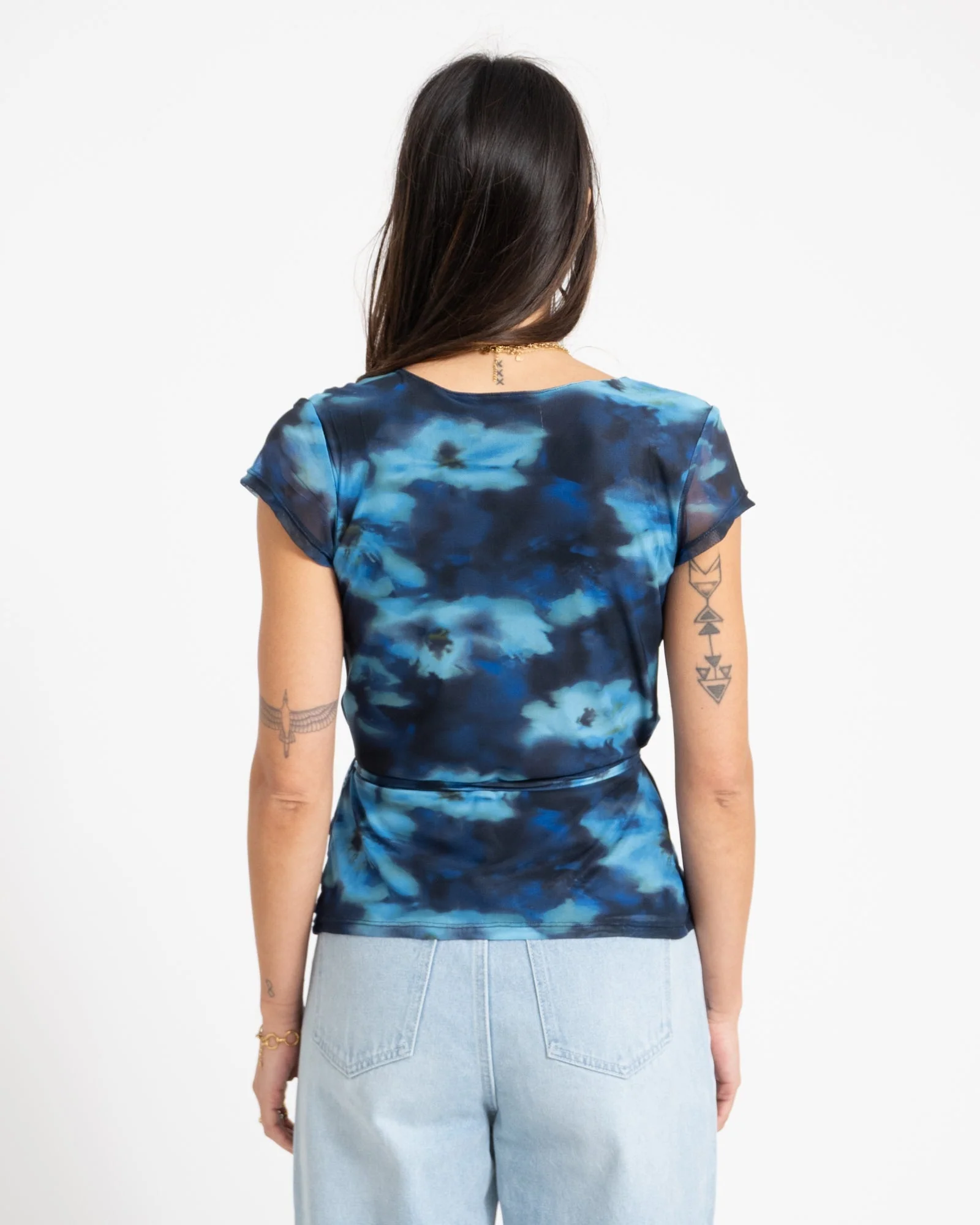 Minna Mesh Wrap Top Blue Blur Flower - Image 5