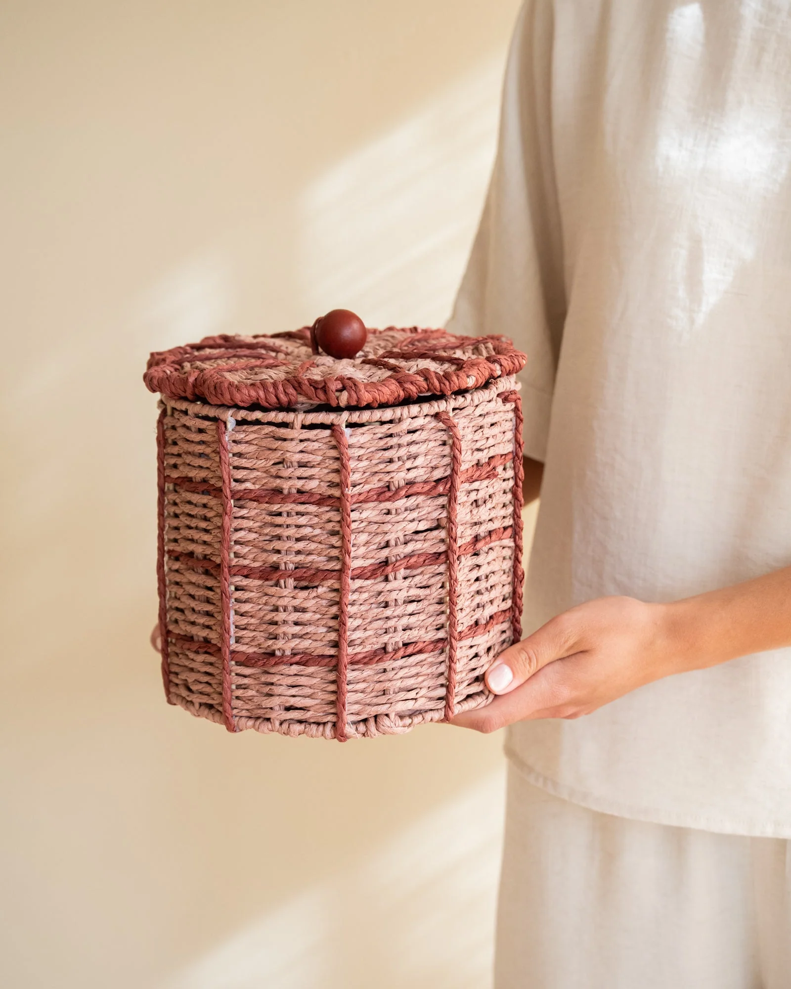 Storage Jar Basket Flower Pink - Image 2