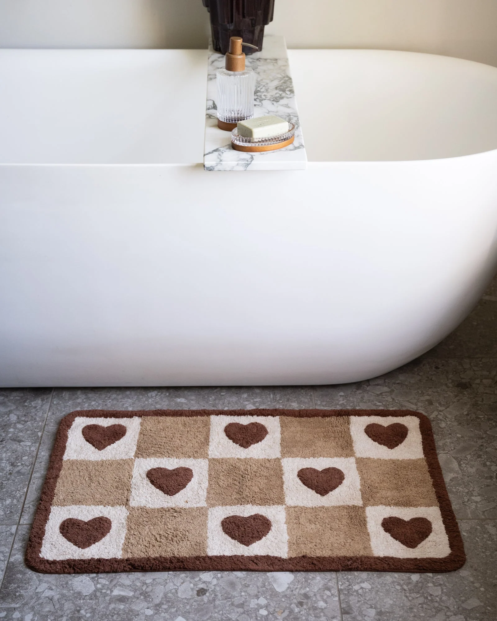 Bath Mat Checker Hearts Brown - Image 4