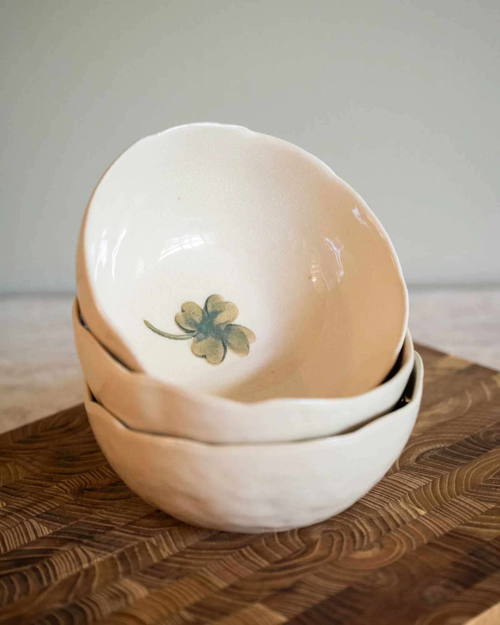 Handmade Bowl Lucky Clover Ceramic
