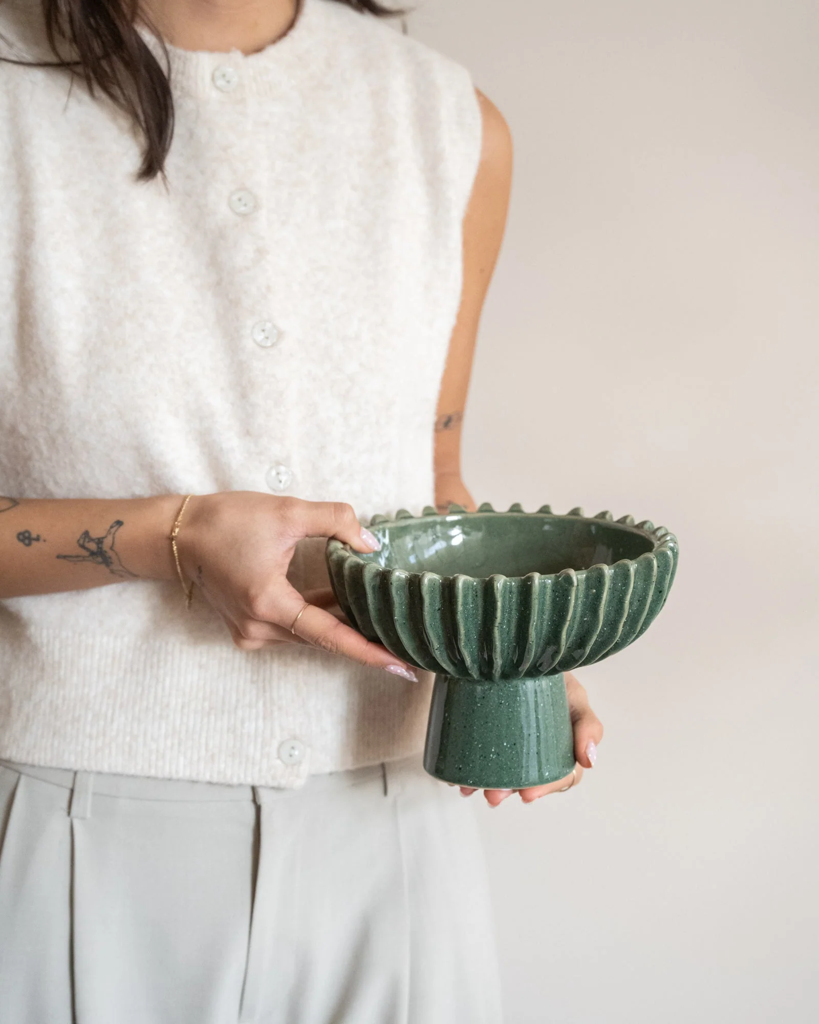Bowl on Foot Speckled Green