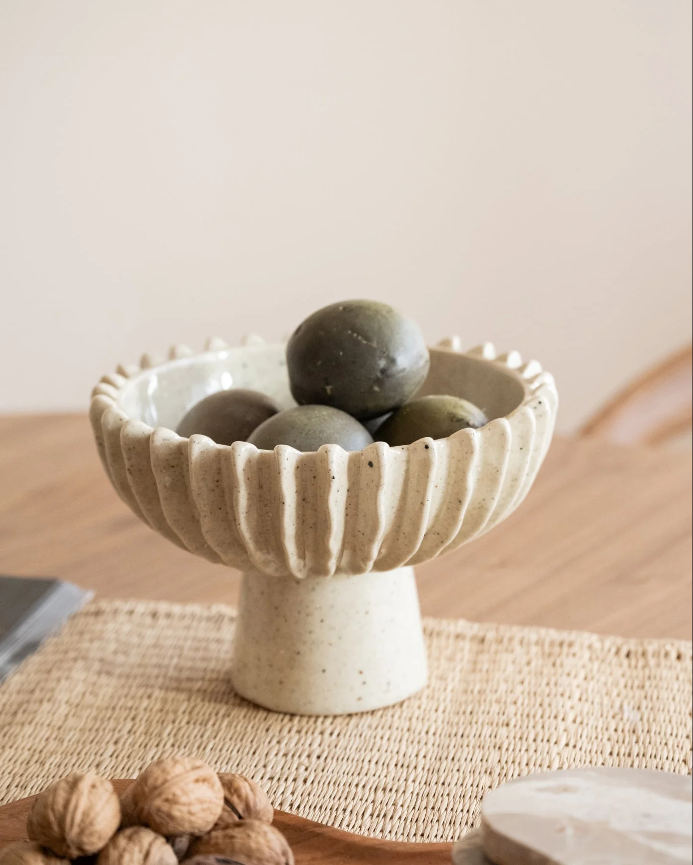 Deco Bowl on Foot Ceramic Speckled