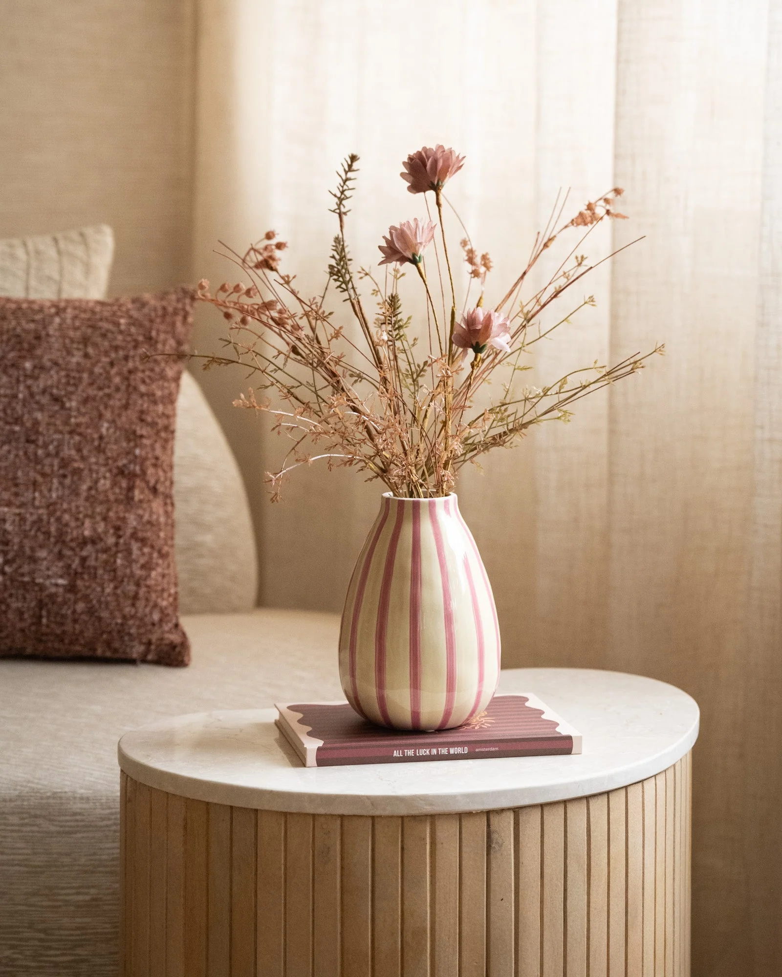 Handgeschilderde Vaas Stripe Beige/Pink - Image 4