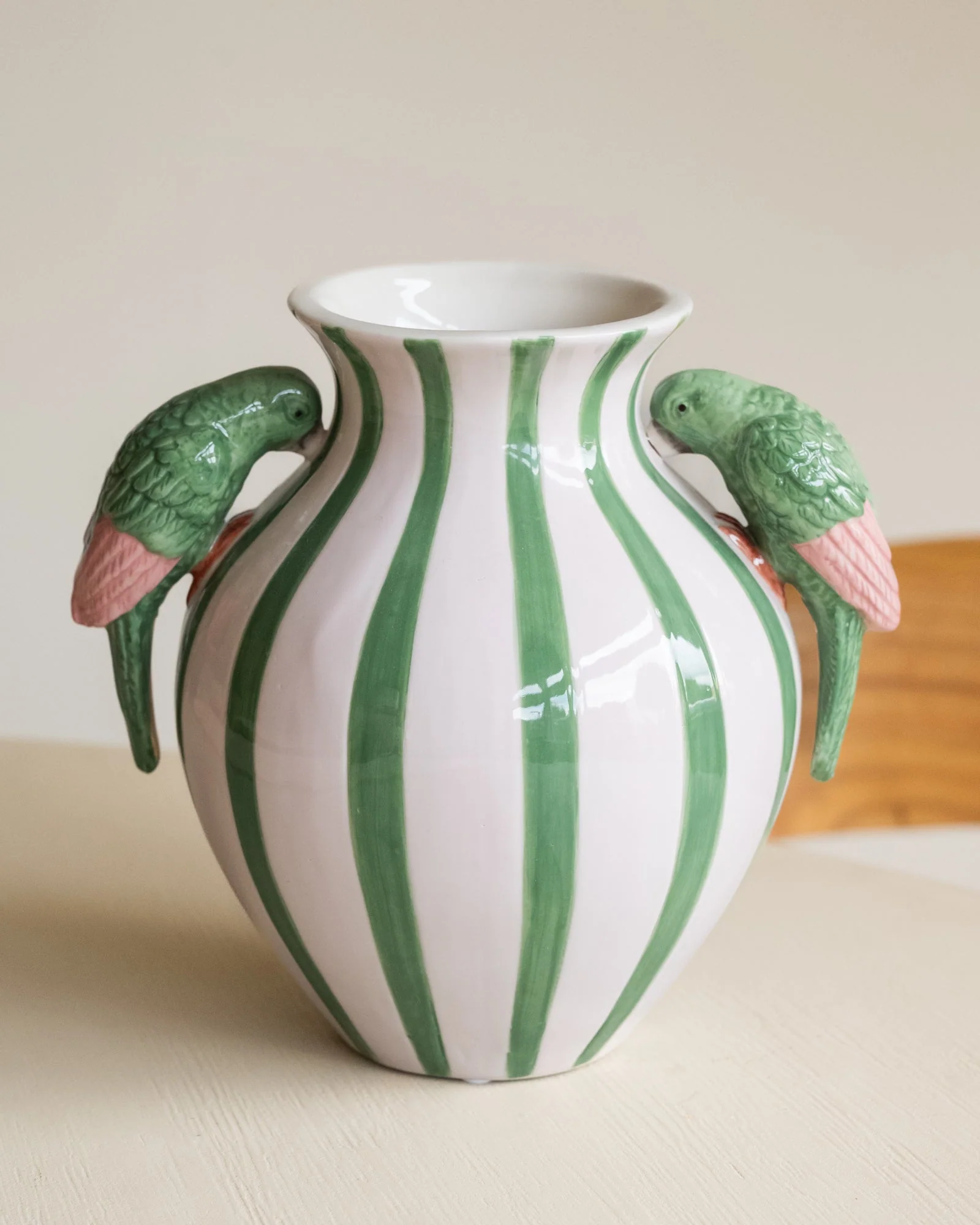 Deco Vaas Striped Green Birds - Image 4