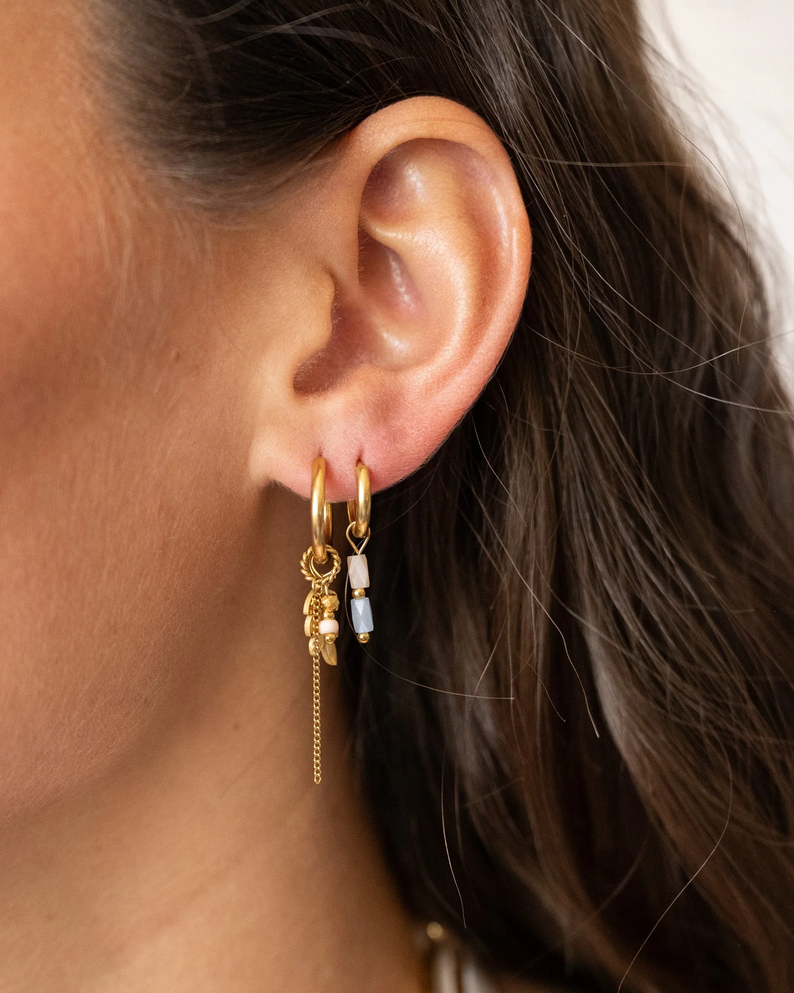 Set van 2 Oorbellen Chain Olivia Hoop Goud