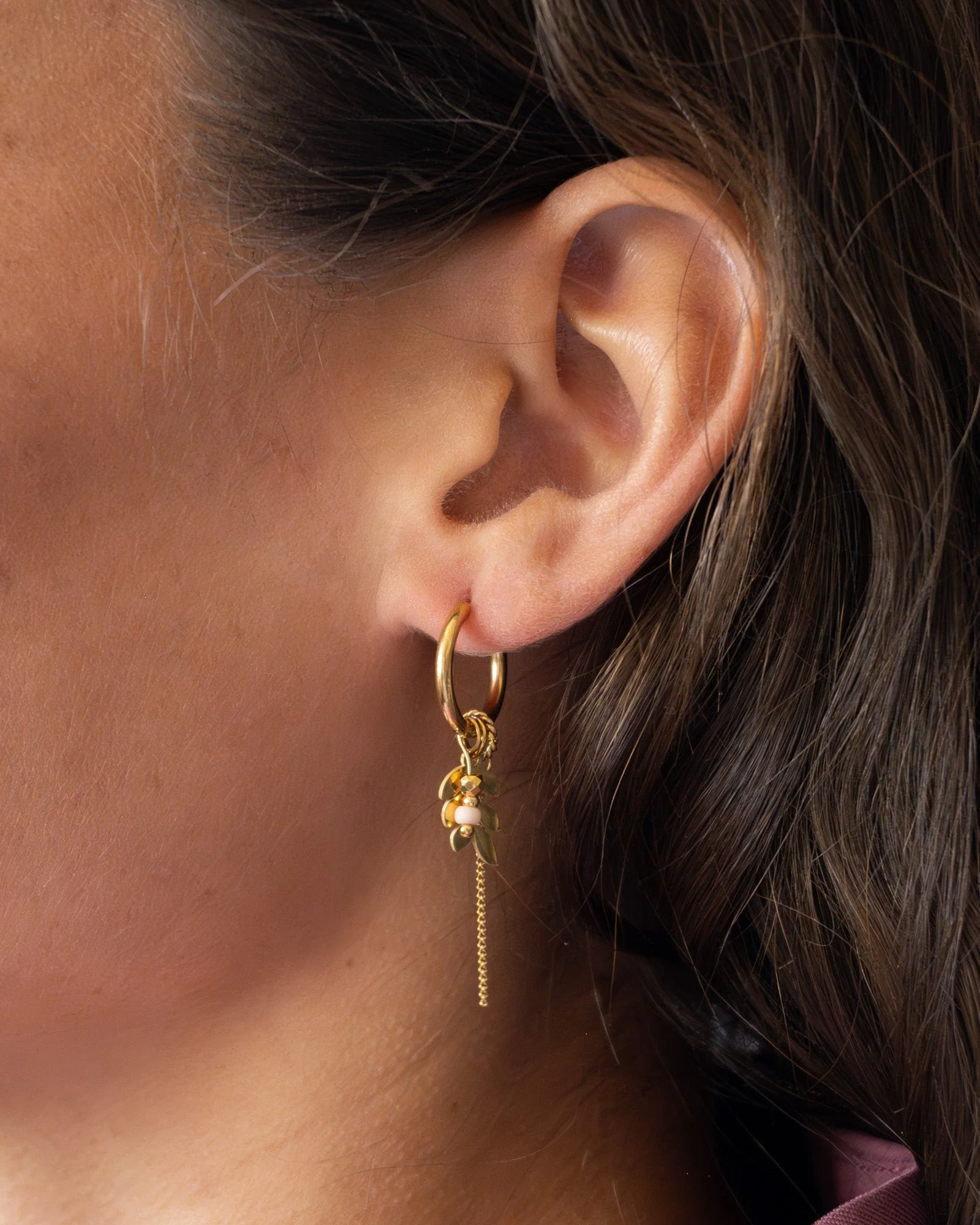 Set van 2 Oorbellen Chain Olivia Hoop Goud - Image 2