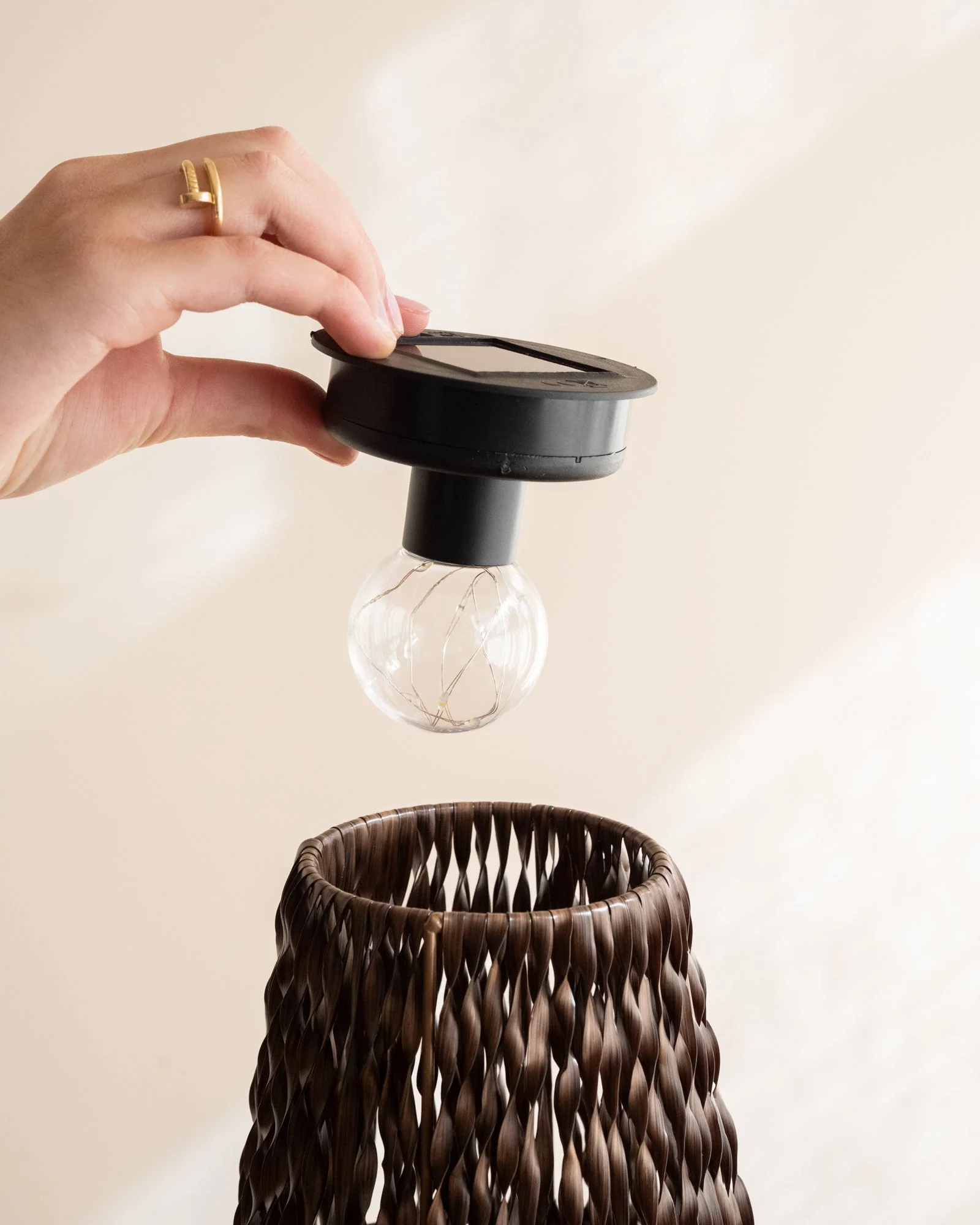Solar Table Lamp Rattan Brown - Image 5