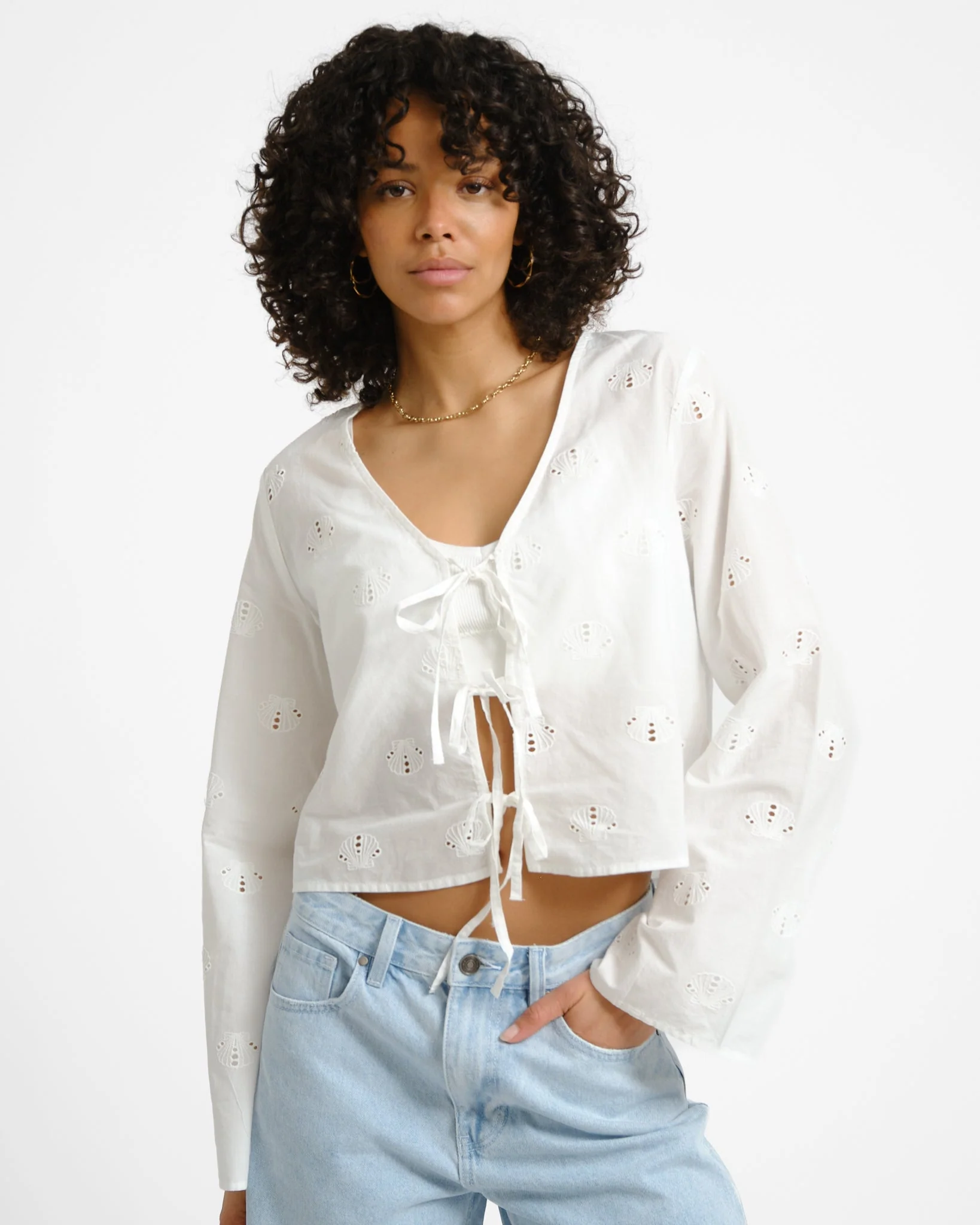 Ashley Tie V-Neck Shirt Sea Shells - Image 3