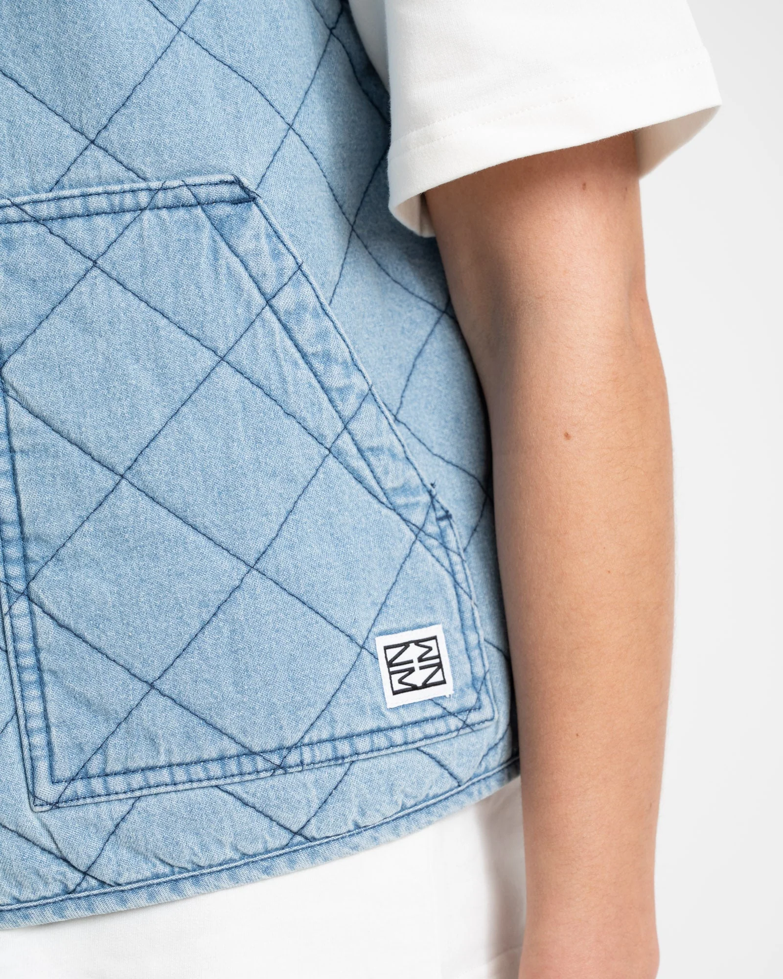 Cleo Quilted Denim Vest Light Blue Denim - Image 6