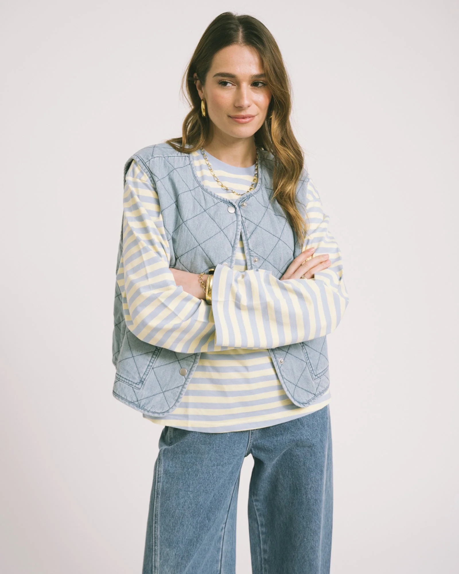 Cleo Quilted Denim Vest Light Blue Denim - Image 7