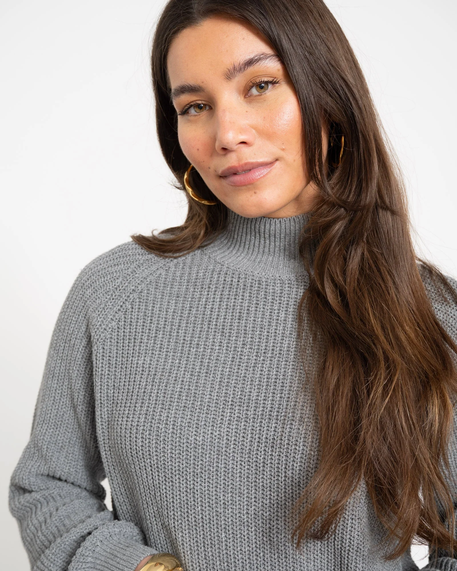Dara High Neck Knit Medium Grey Melange - Image 5