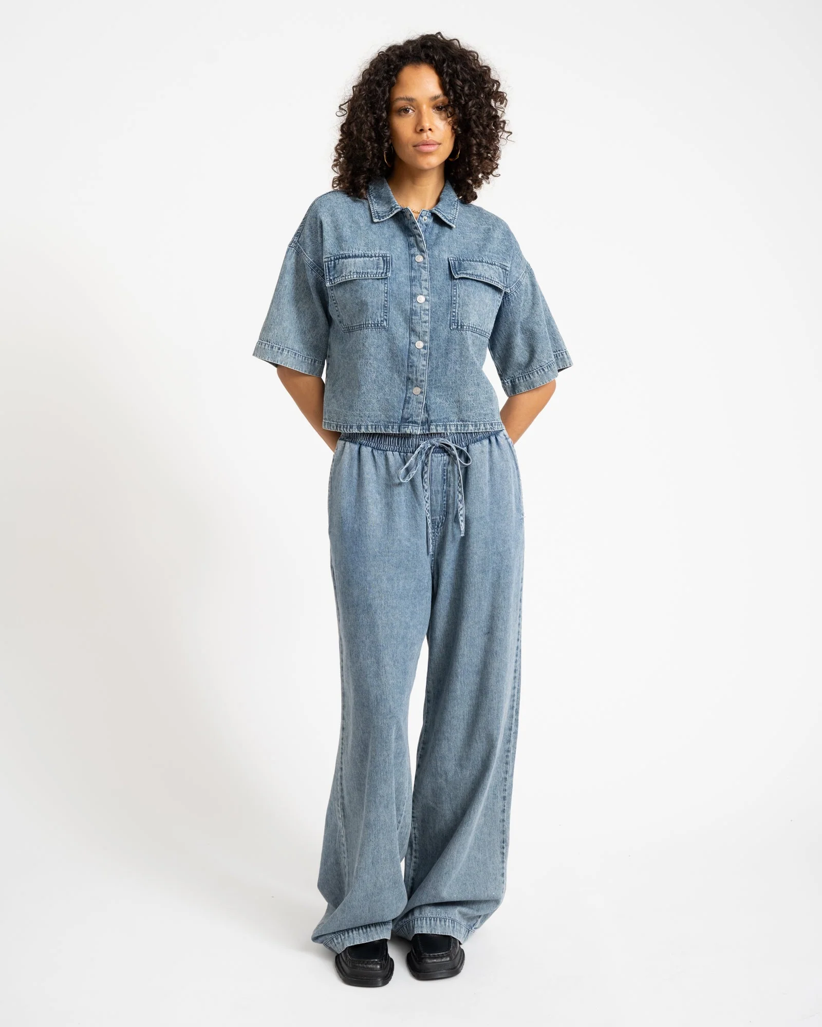 Enza Wide Pants Medium Blue Denim