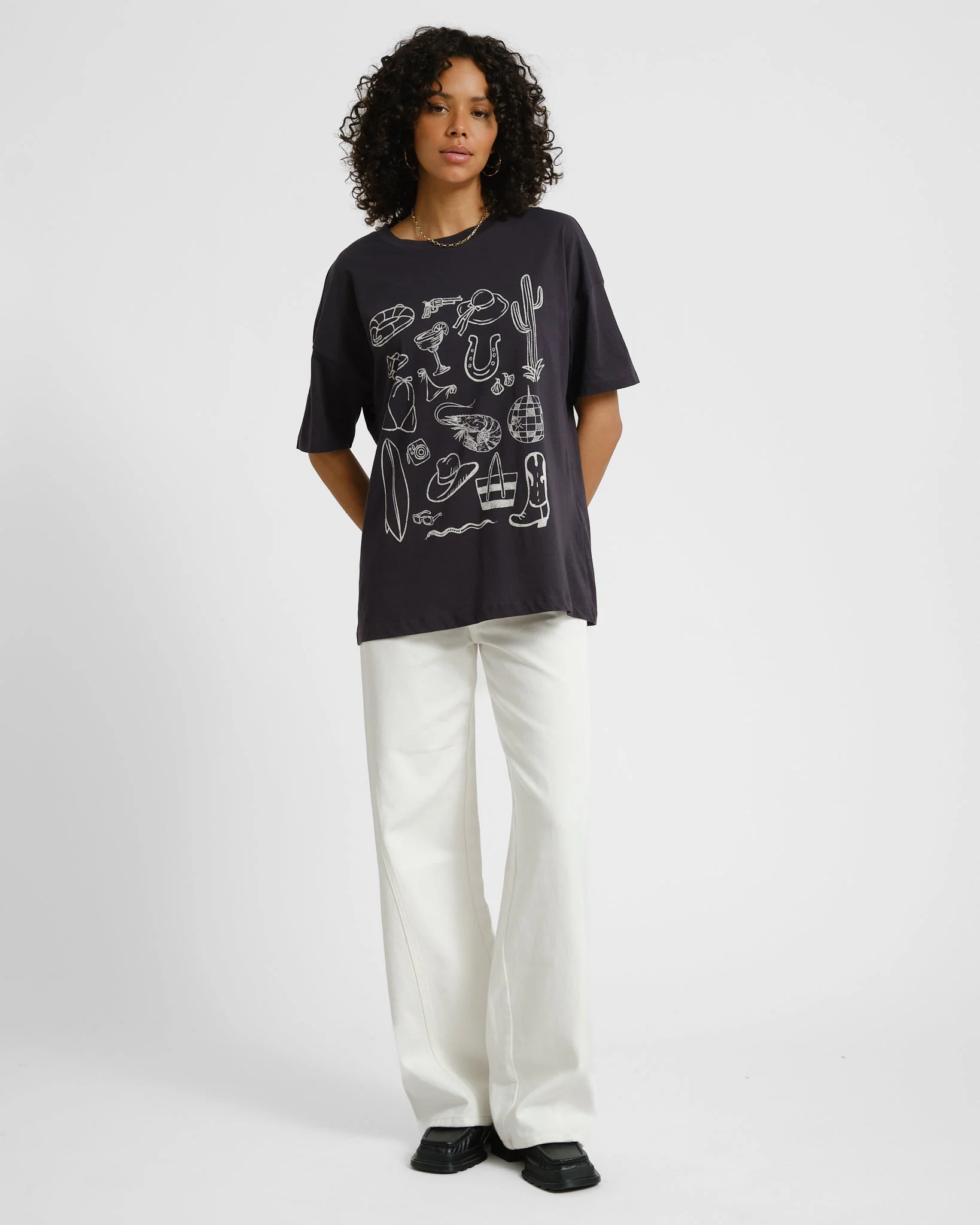 Ida O-Neck Aloha T-Shirt Black - Image 2