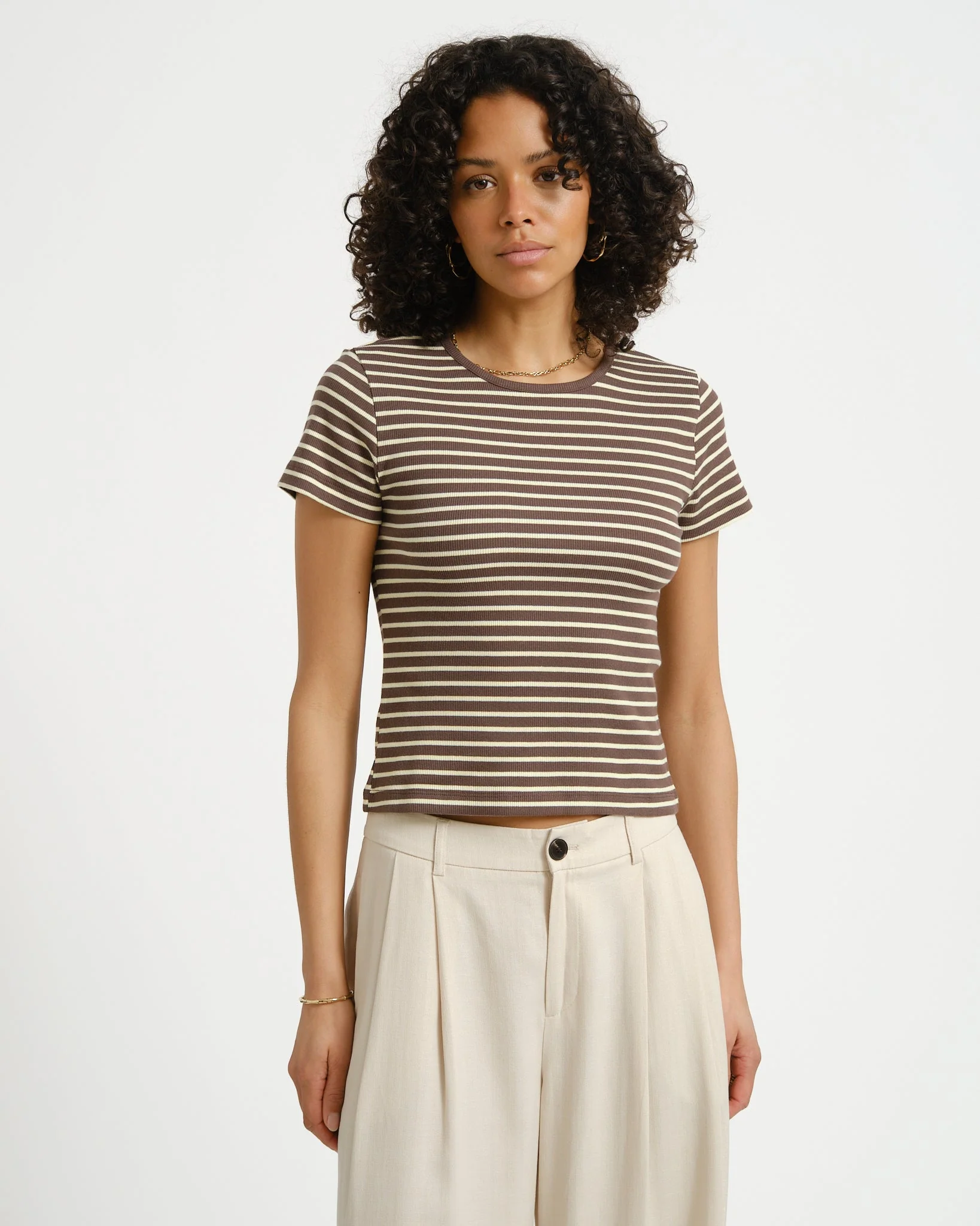Judy Striped Baby Tee Brown/Yellow - Image 2