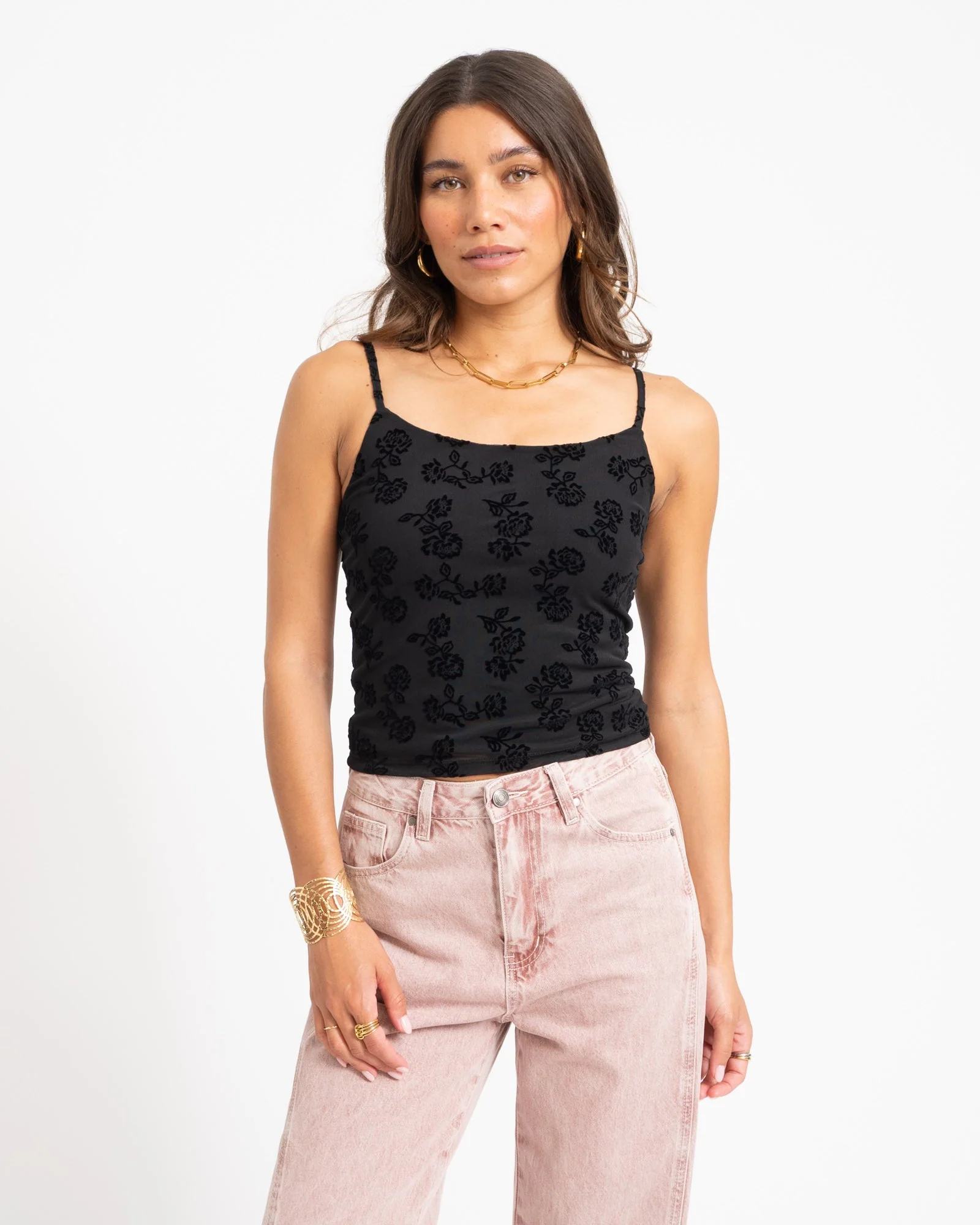 Louise Mesh Flock Back Tie Top Zwart - Image 2