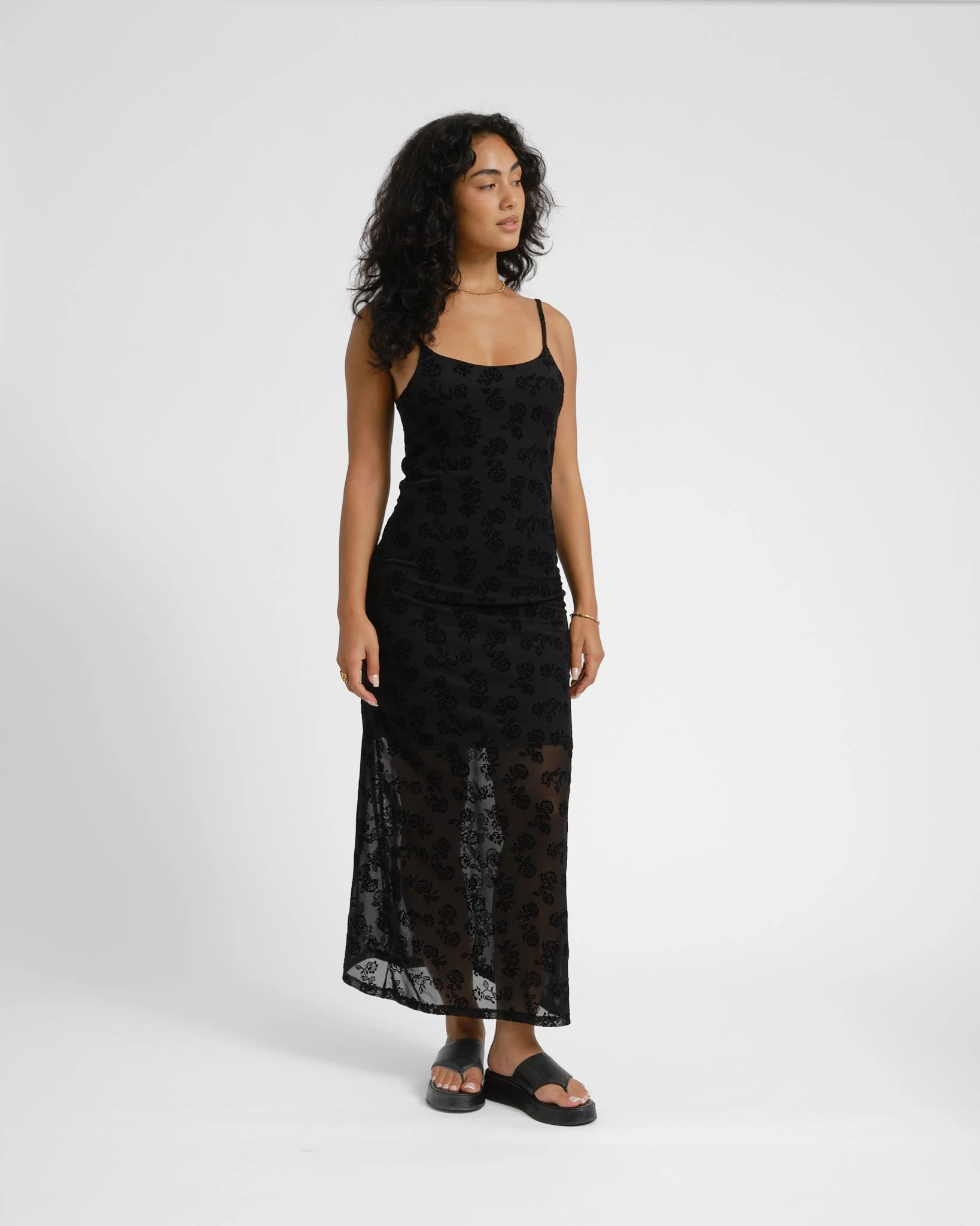 Louise Mesh Flock Long Dress Black/Morel - Image 2