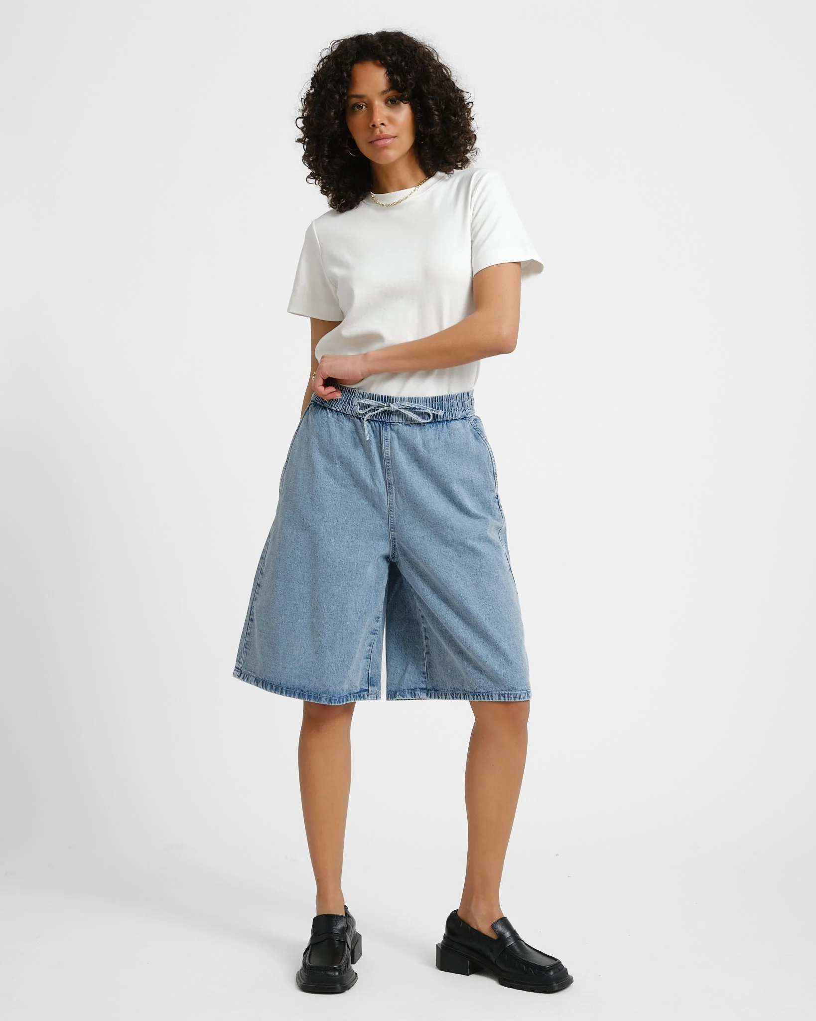 Signe Long Denim Shorts Light Blue Denim