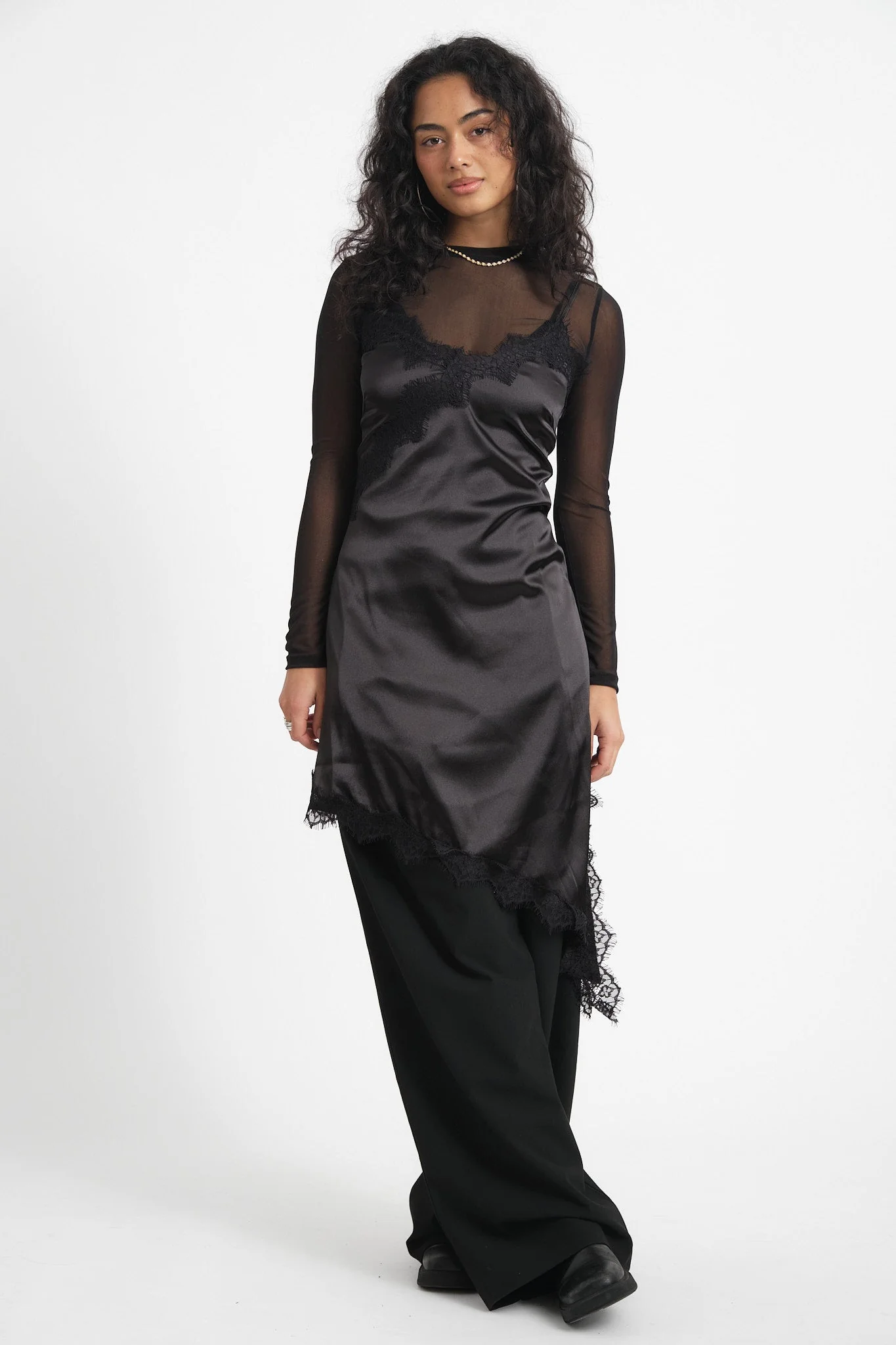 Sofie Satin Lace Dress Black - Image 4