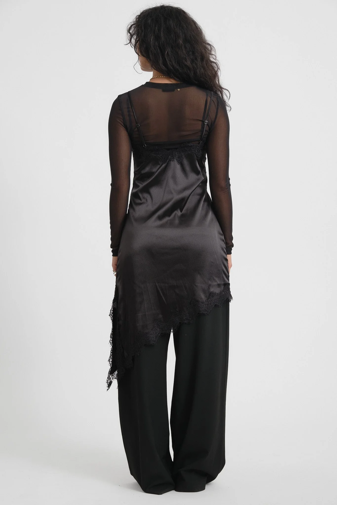 Sofie Satin Lace Dress Black - Image 5
