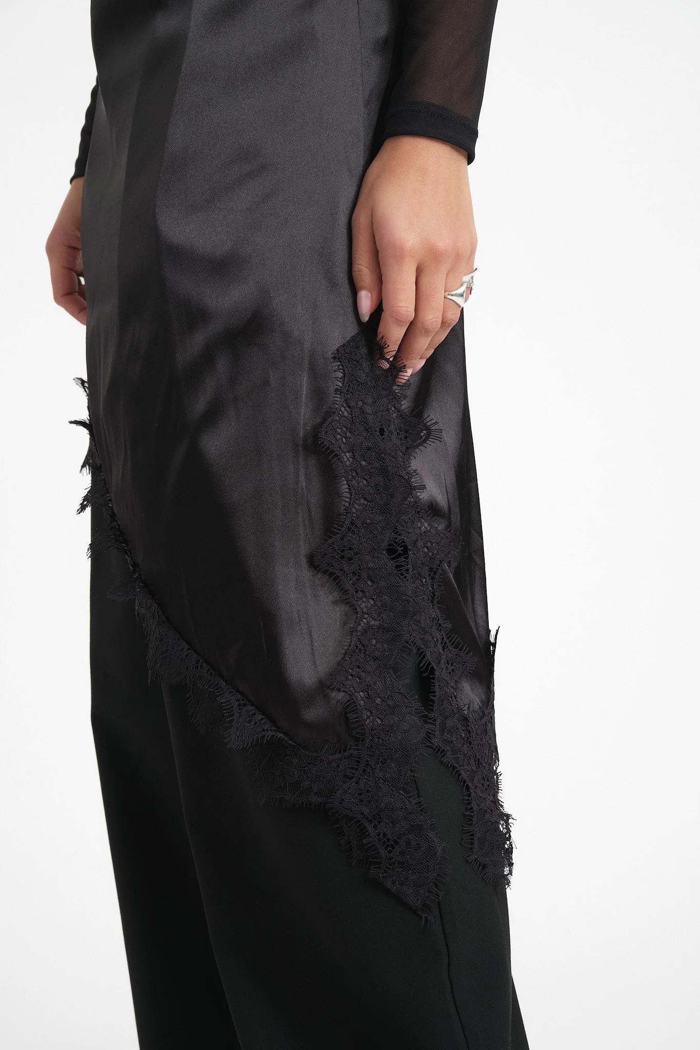 Sofie Satin Lace Dress Black - Image 6
