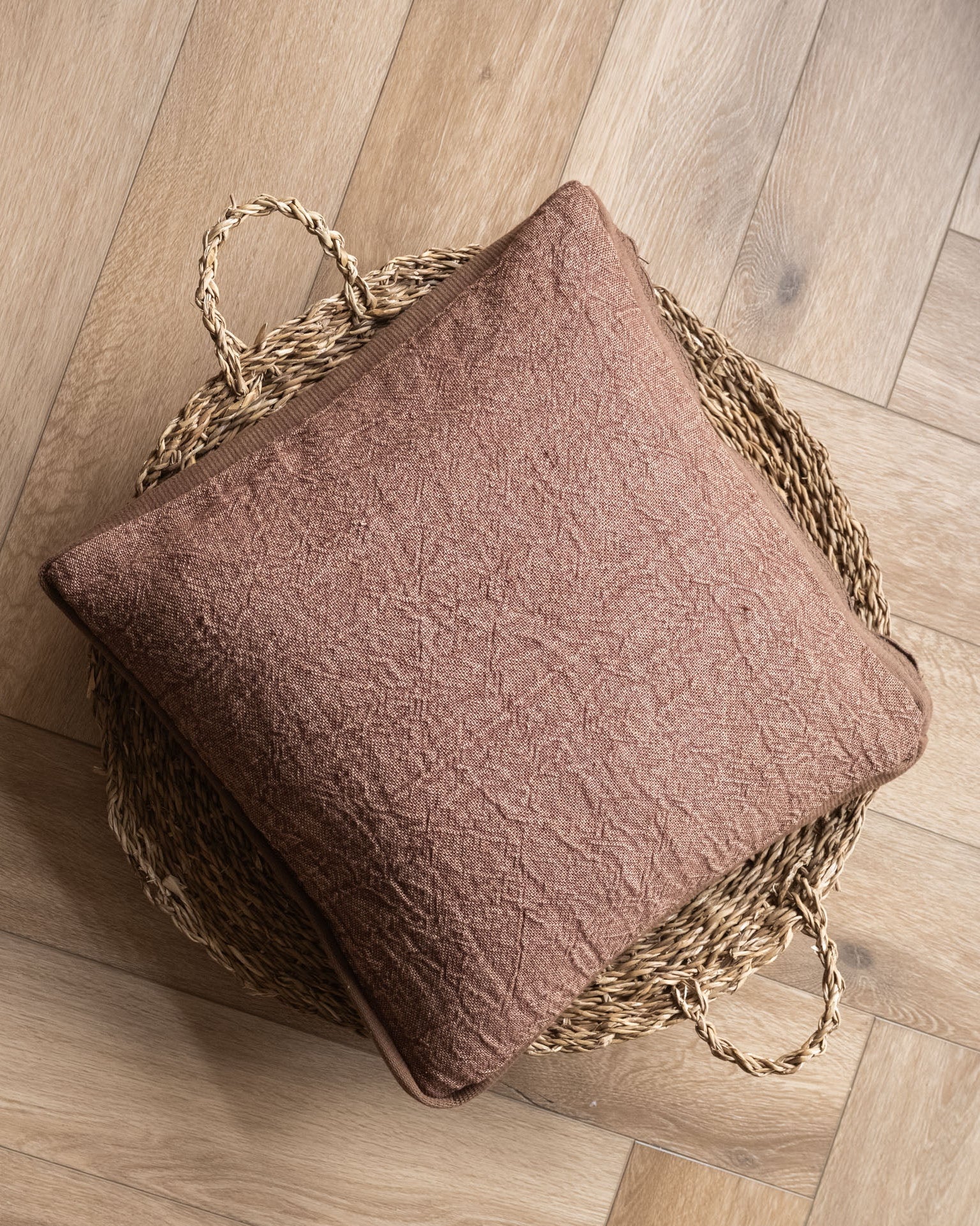 100% Feather Cushion Alpha Mocha Linen
