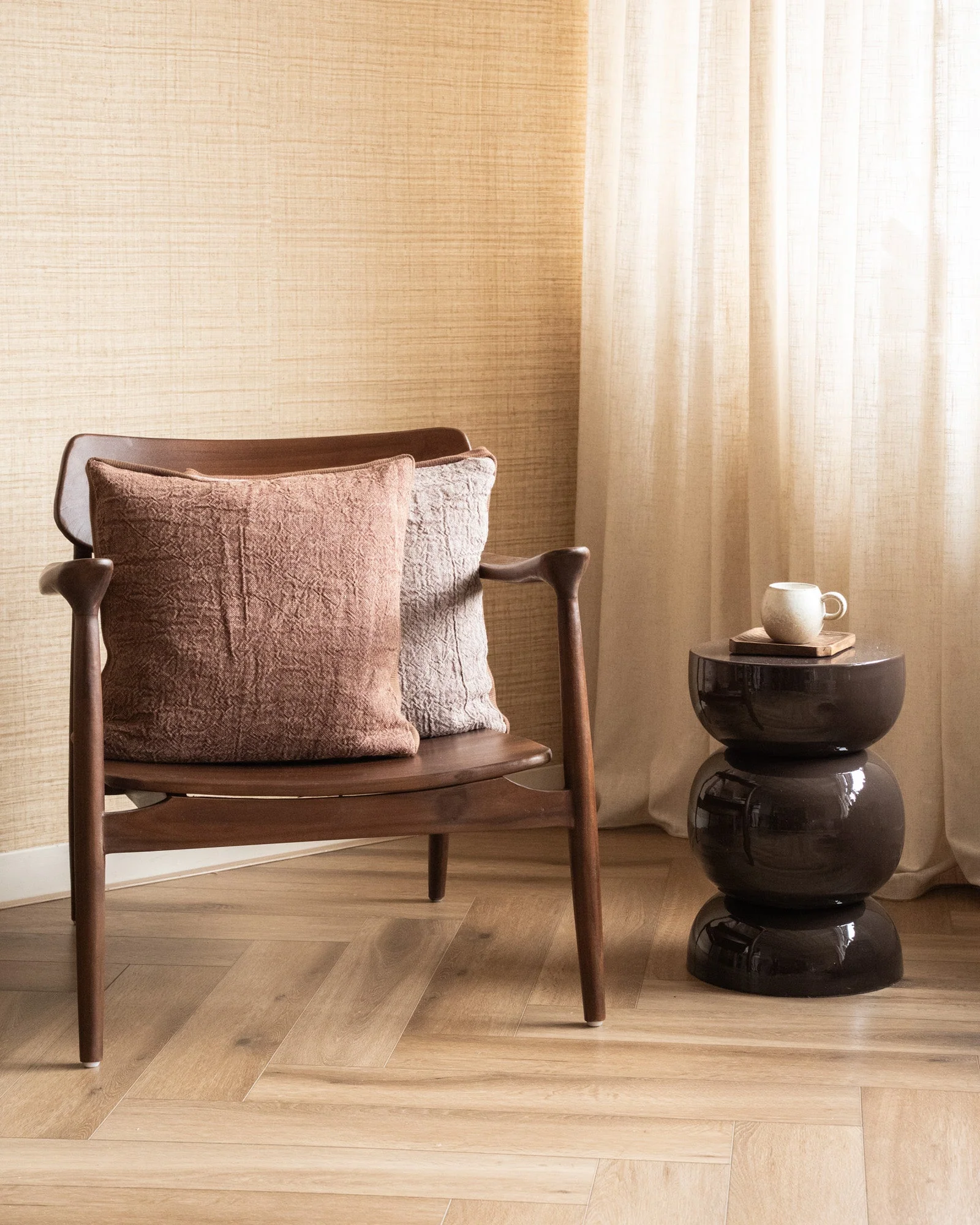 100% Feather Cushion Alpha Mocha Linen - Image 4