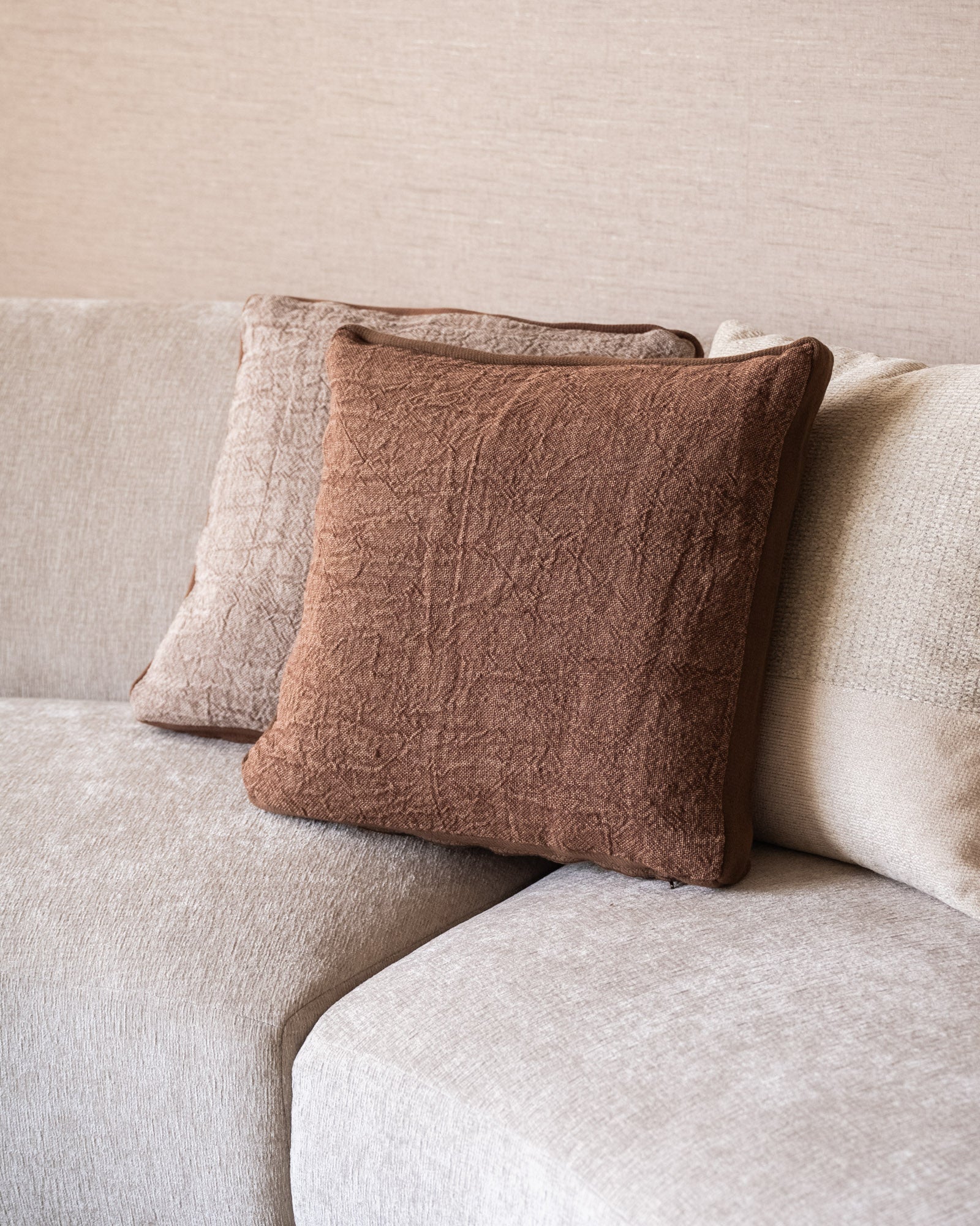 100% Feather Cushion Alpha Mocha Linen - Image 6