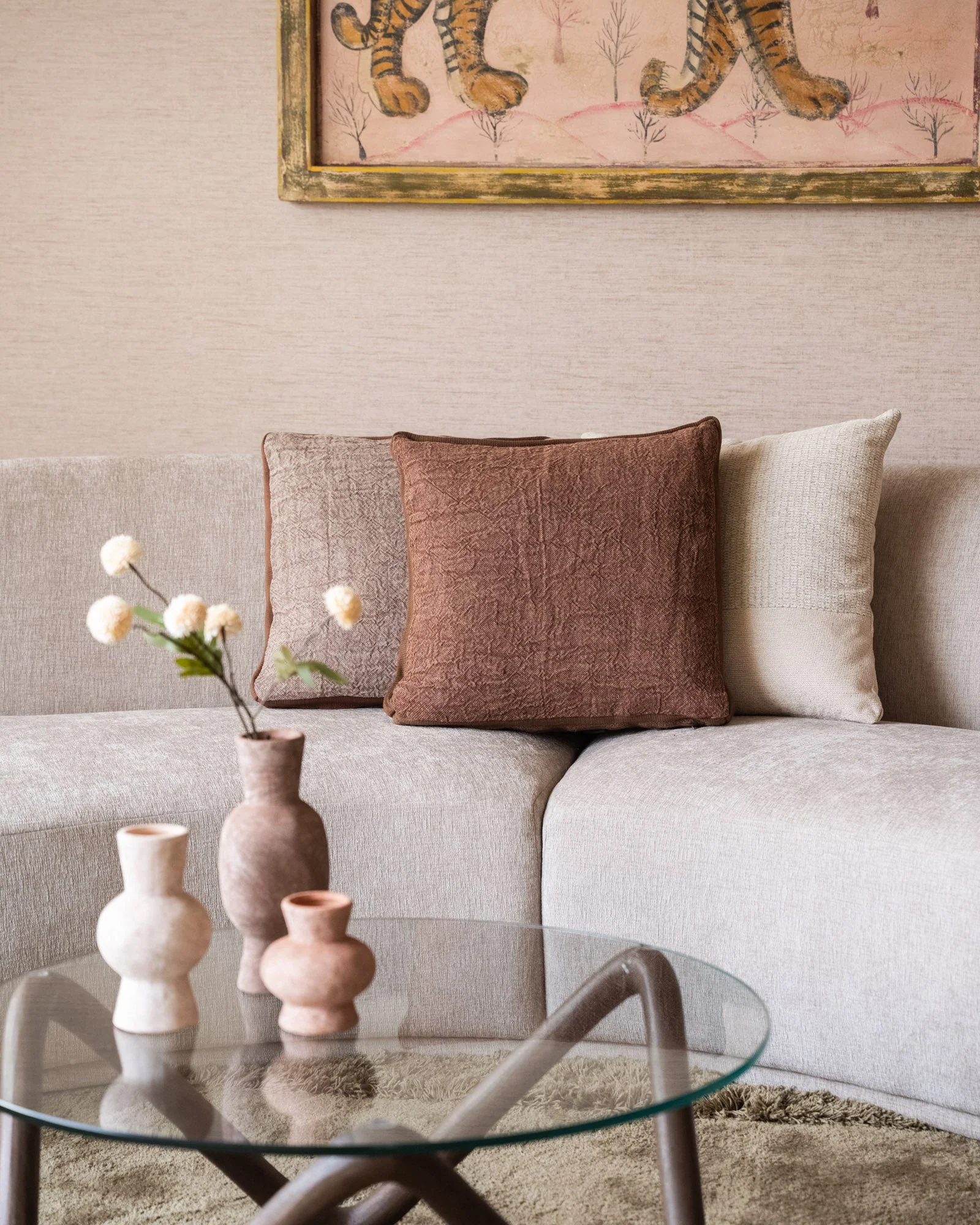 100% Feather Cushion Alpha Mocha Linen - Image 7