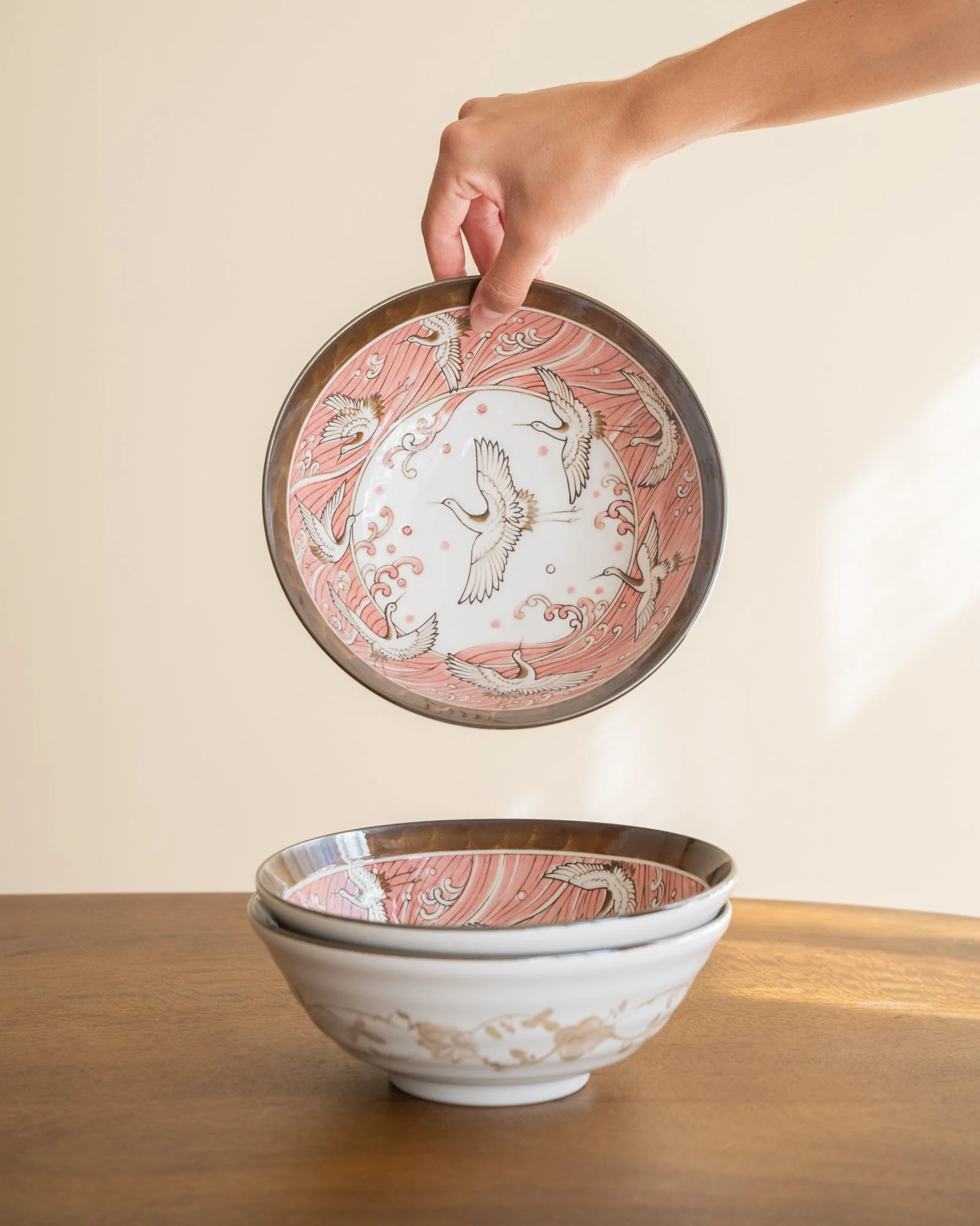 Handgemaakte Japanse Grote Kom Kraanvogel Roze - Image 2