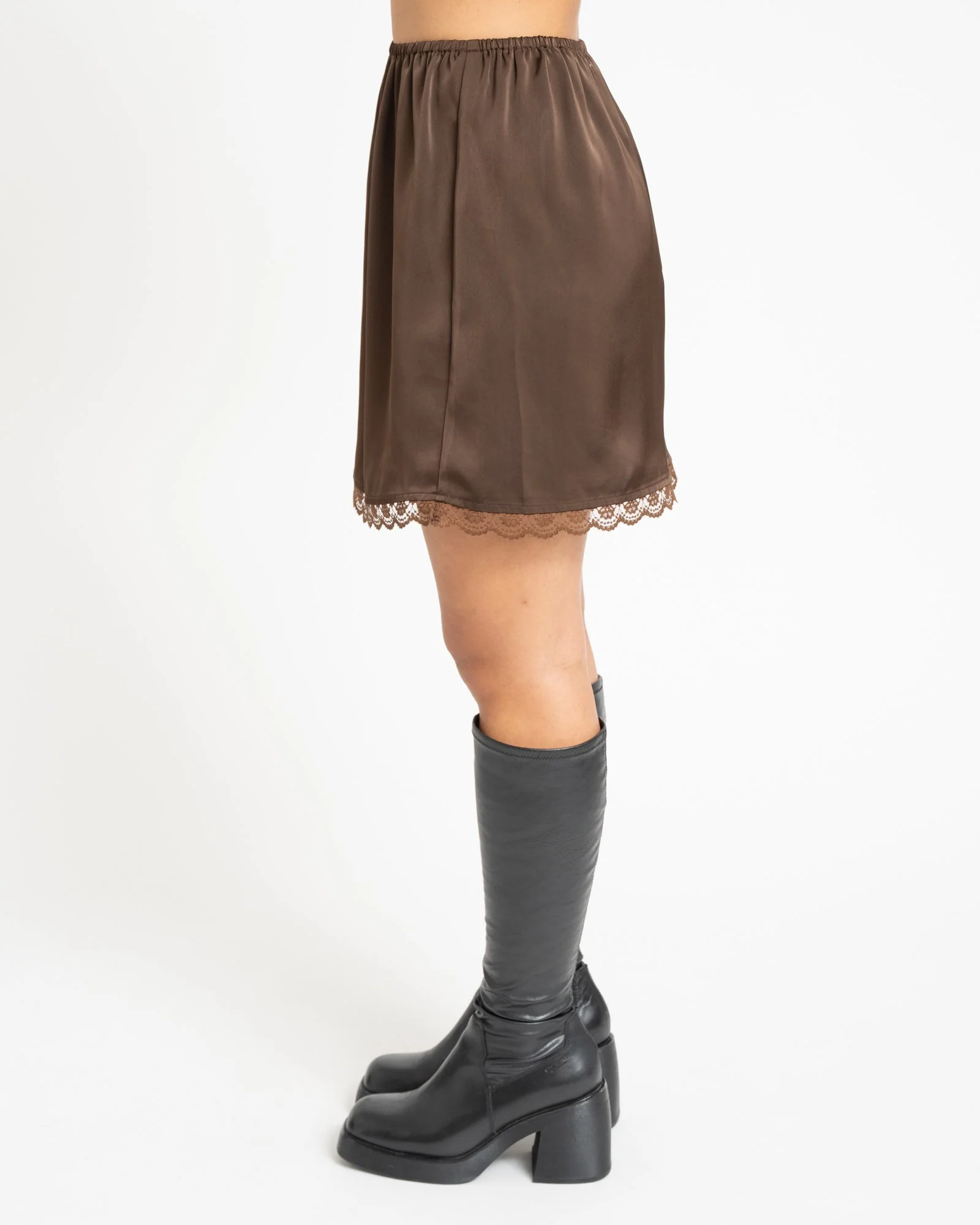 TILTIL Frederique Satin Skirt Lace Brown - Image 8