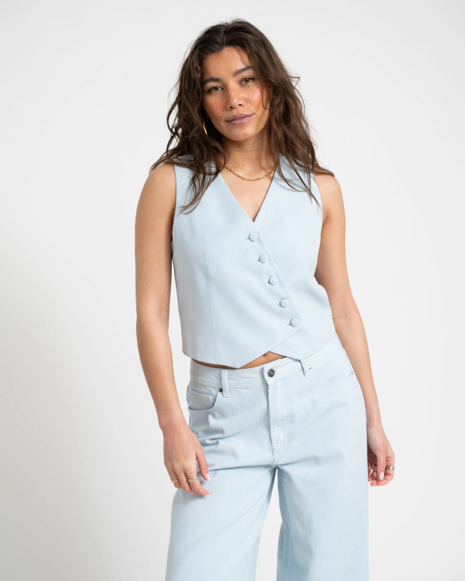 TILTIL Asym Viscose Gilet Light Blue - Image 3